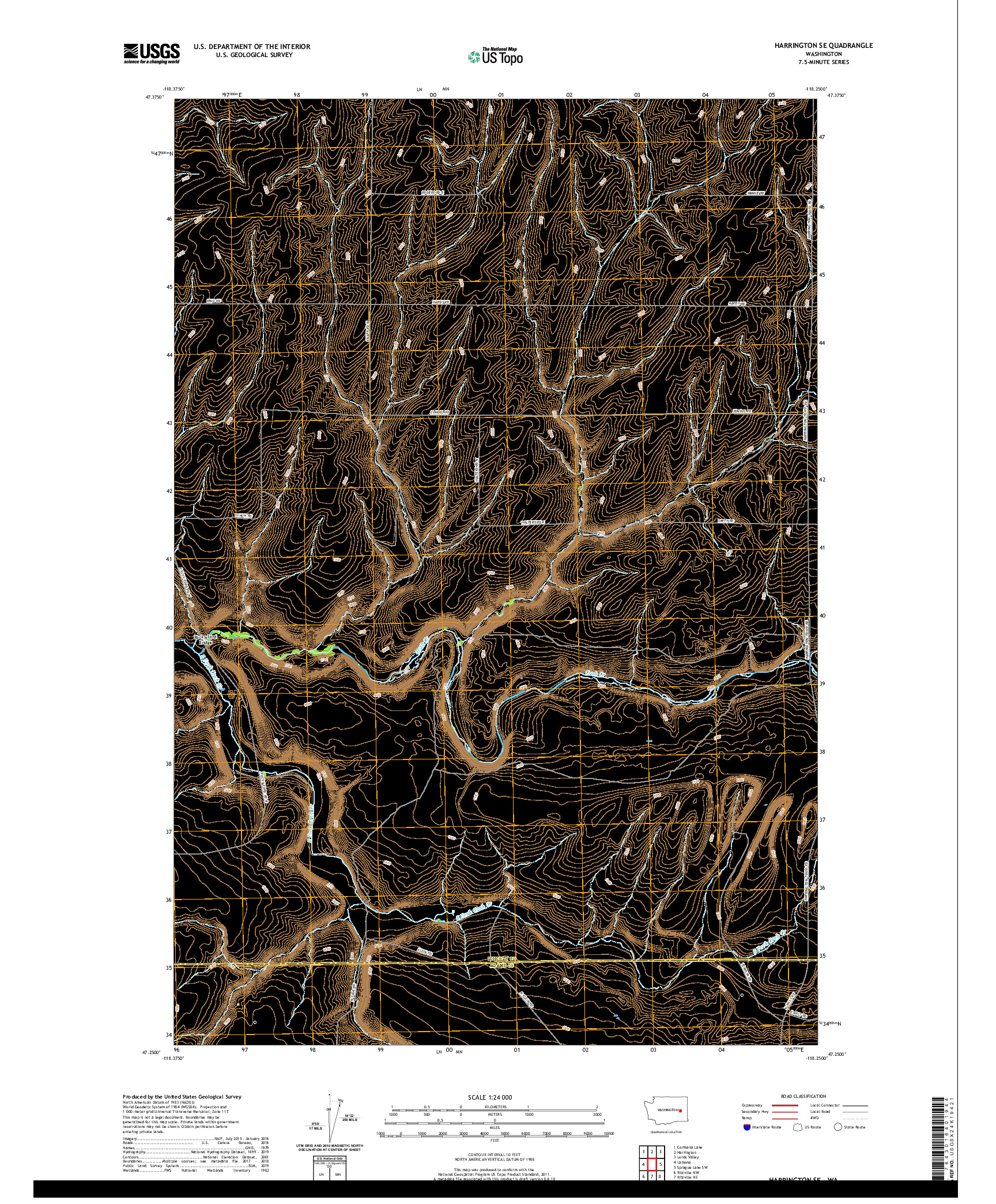 USGS US TOPO 7.5-MINUTE MAP FOR HARRINGTON SE, WA 2020