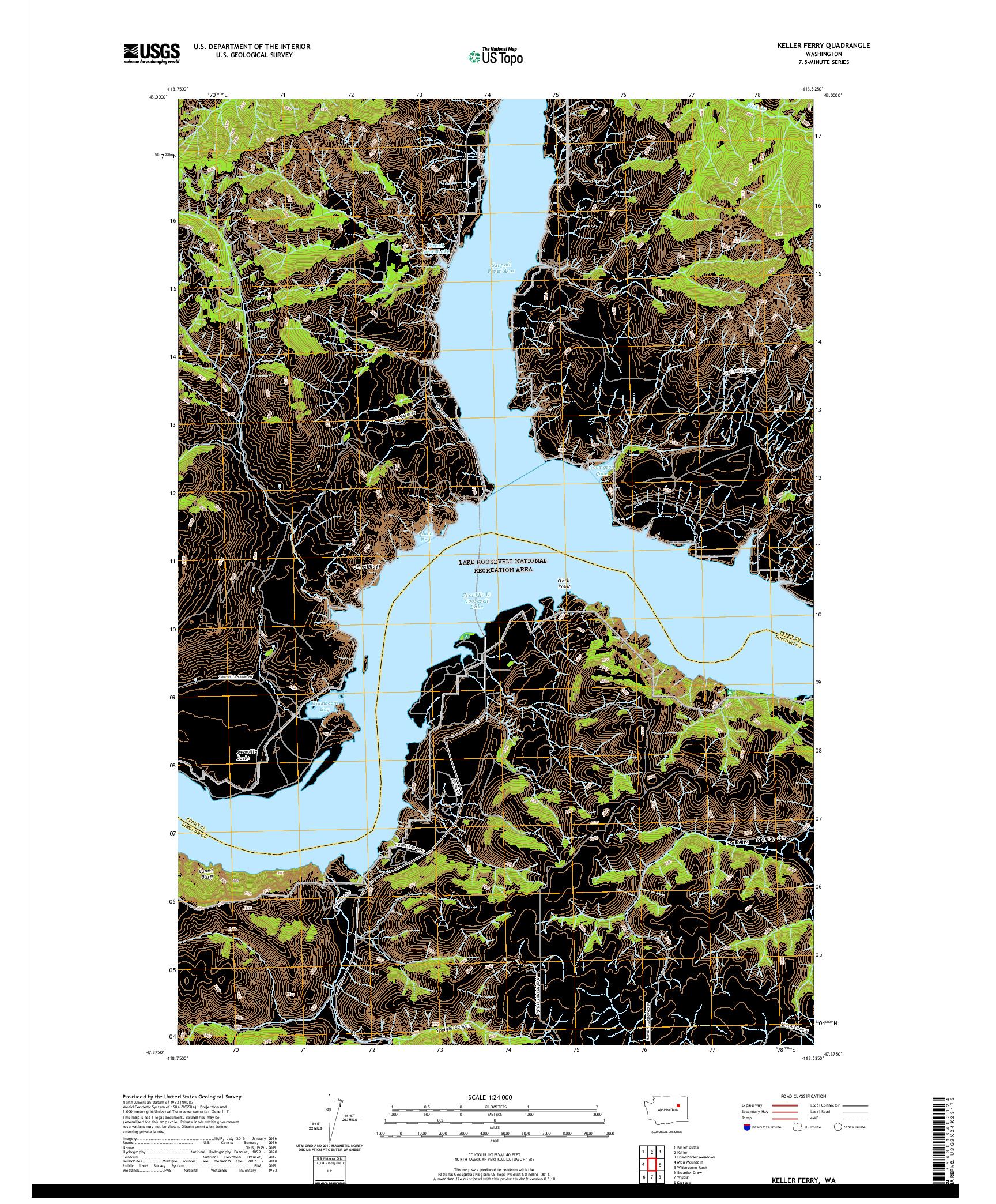 USGS US TOPO 7.5-MINUTE MAP FOR KELLER FERRY, WA 2020