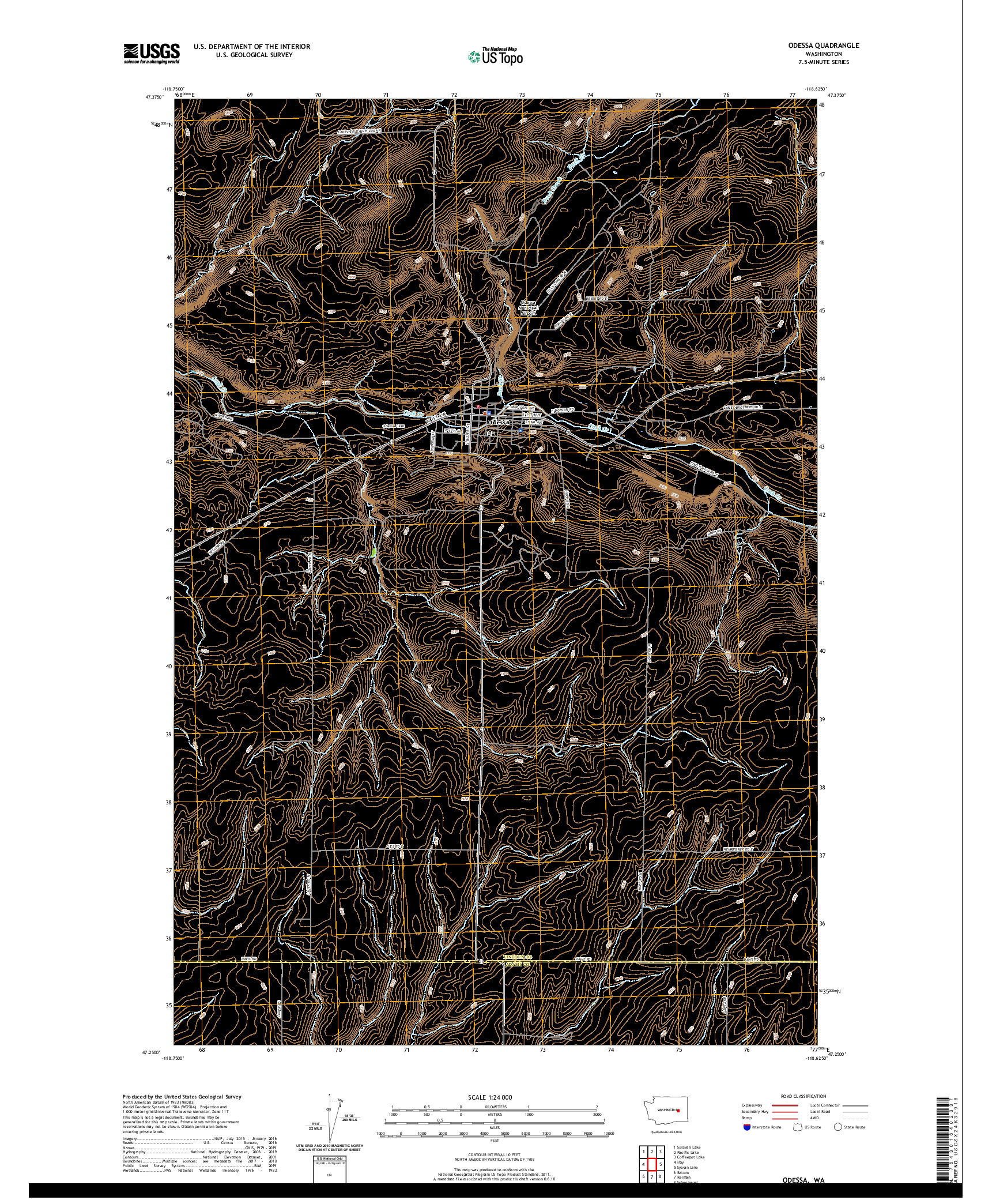 USGS US TOPO 7.5-MINUTE MAP FOR ODESSA, WA 2020