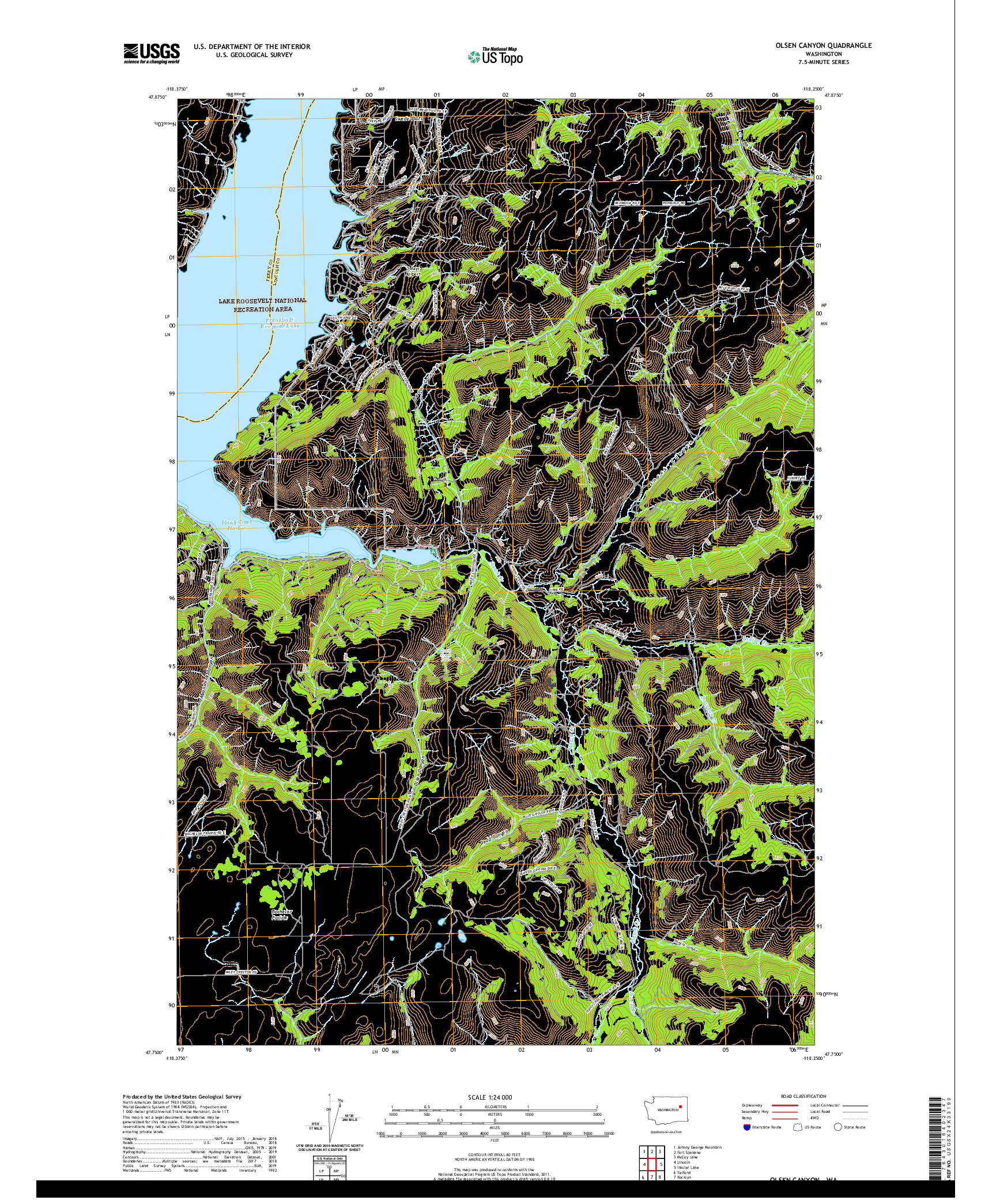 USGS US TOPO 7.5-MINUTE MAP FOR OLSEN CANYON, WA 2020