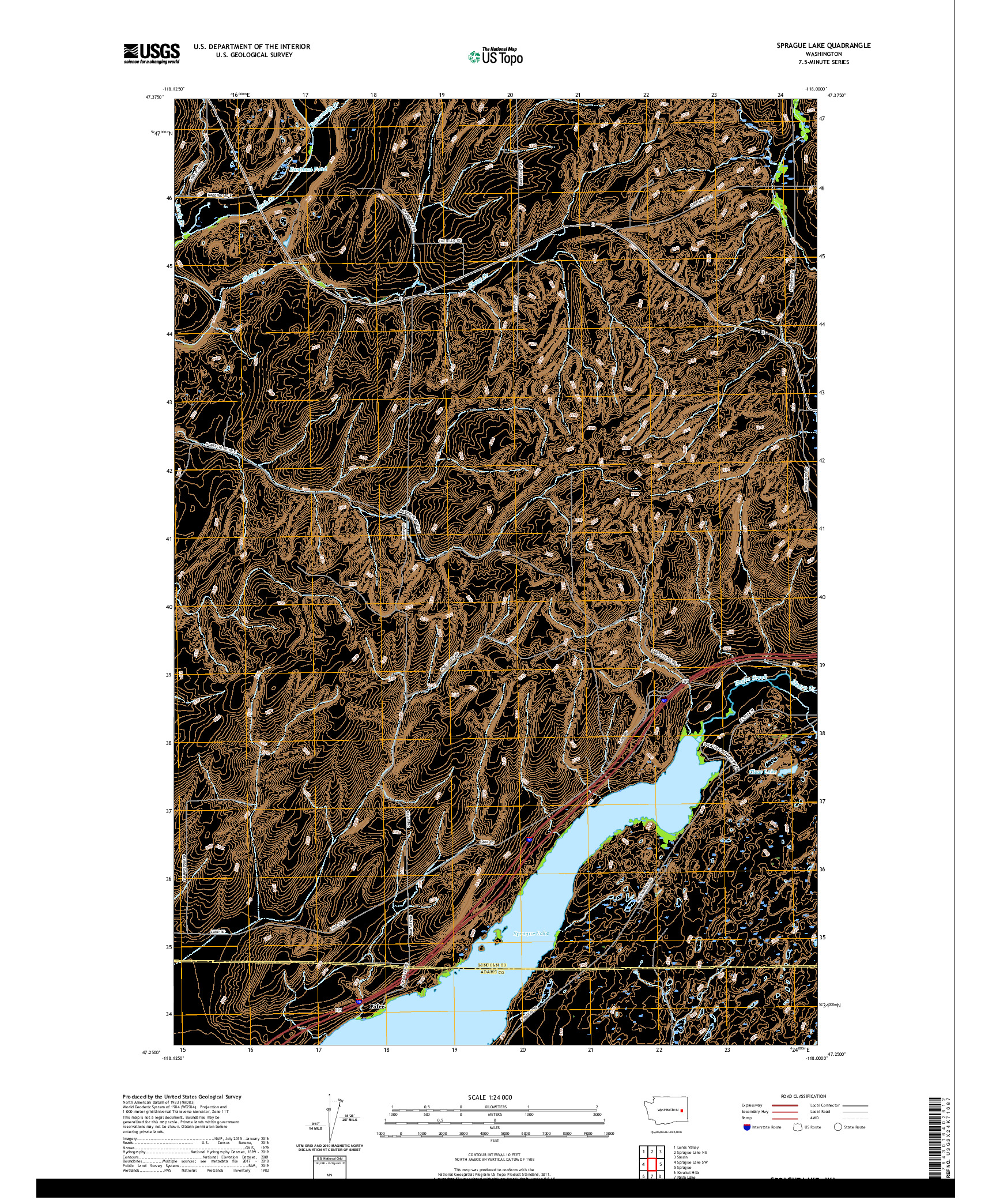USGS US TOPO 7.5-MINUTE MAP FOR SPRAGUE LAKE, WA 2020