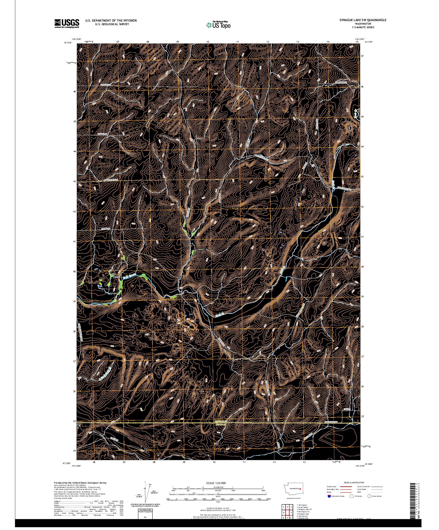 USGS US TOPO 7.5-MINUTE MAP FOR SPRAGUE LAKE SW, WA 2020