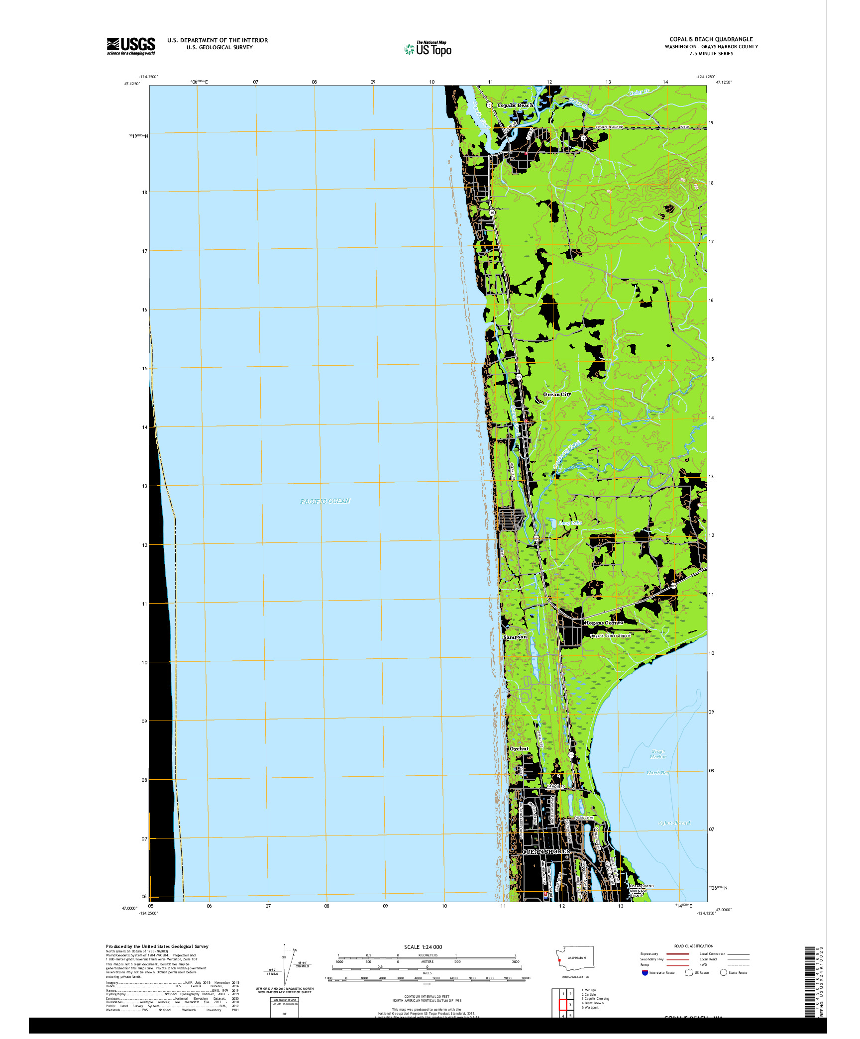 USGS US TOPO 7.5-MINUTE MAP FOR COPALIS BEACH, WA 2020