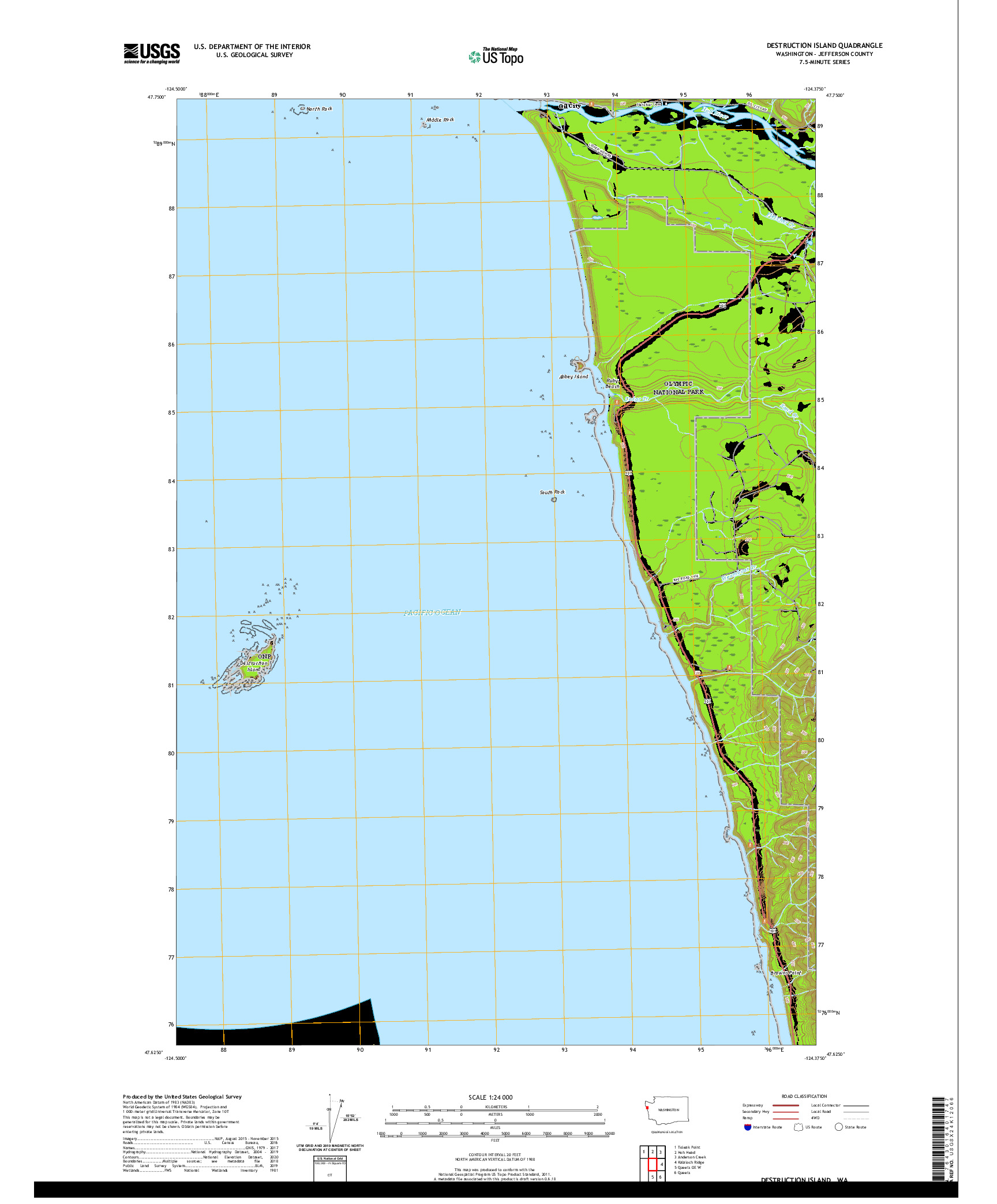 USGS US TOPO 7.5-MINUTE MAP FOR DESTRUCTION ISLAND, WA 2020