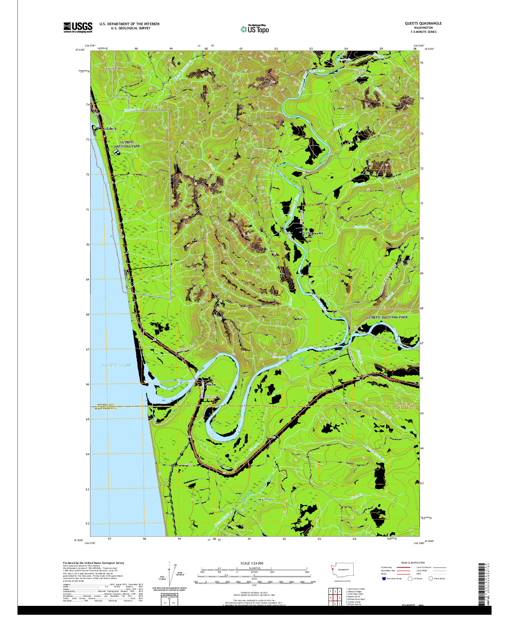 USGS US TOPO 7.5-MINUTE MAP FOR QUEETS, WA 2020