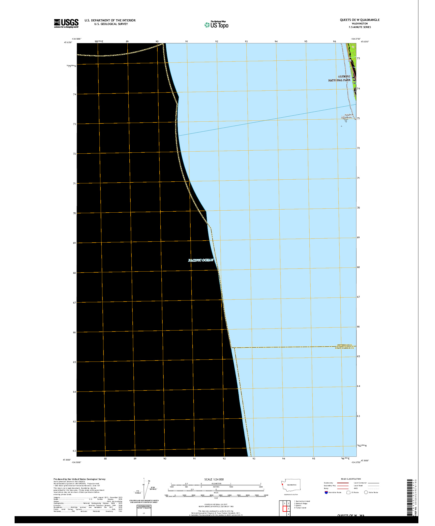 USGS US TOPO 7.5-MINUTE MAP FOR QUEETS OE W, WA 2020