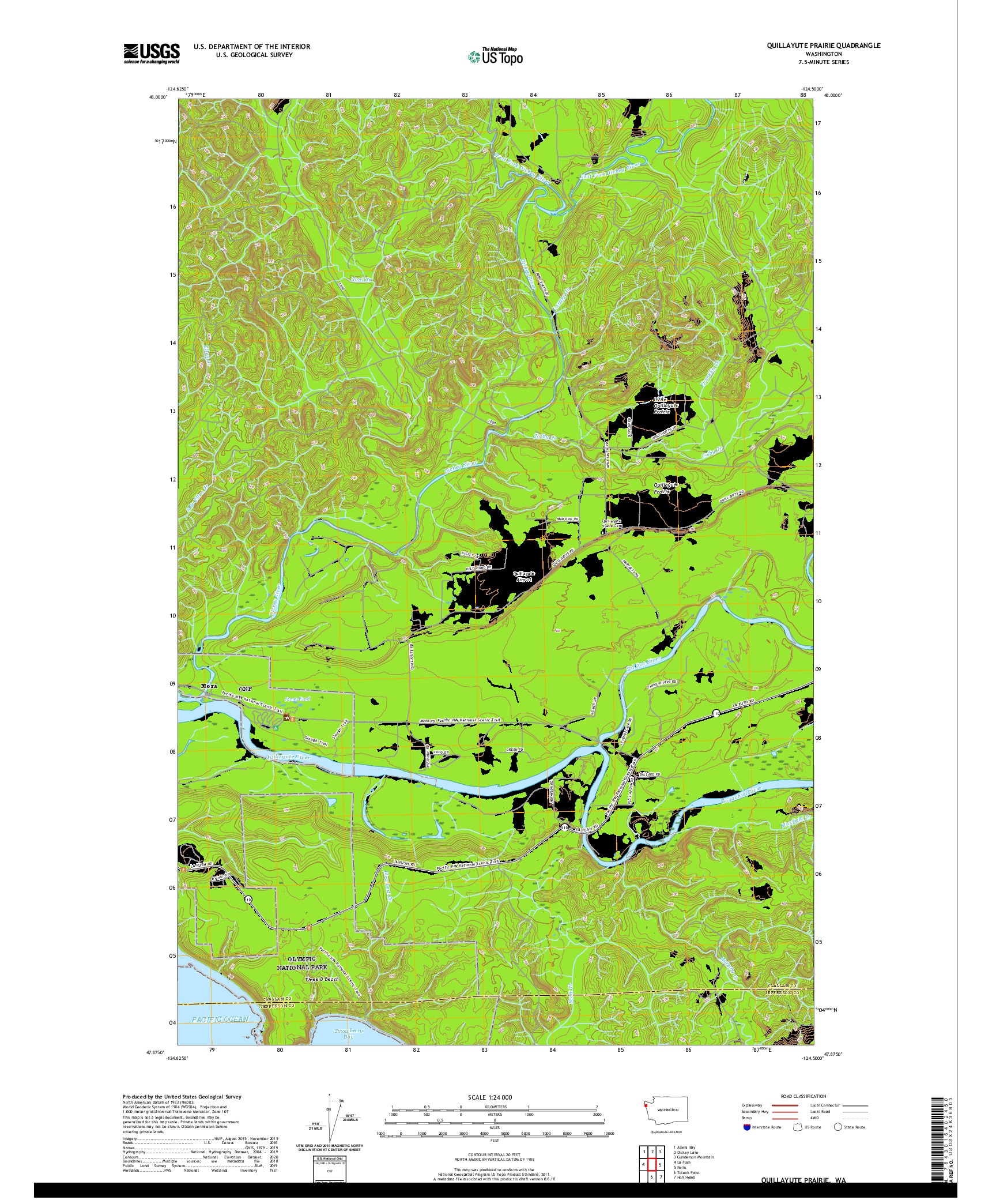 USGS US TOPO 7.5-MINUTE MAP FOR QUILLAYUTE PRAIRIE, WA 2020