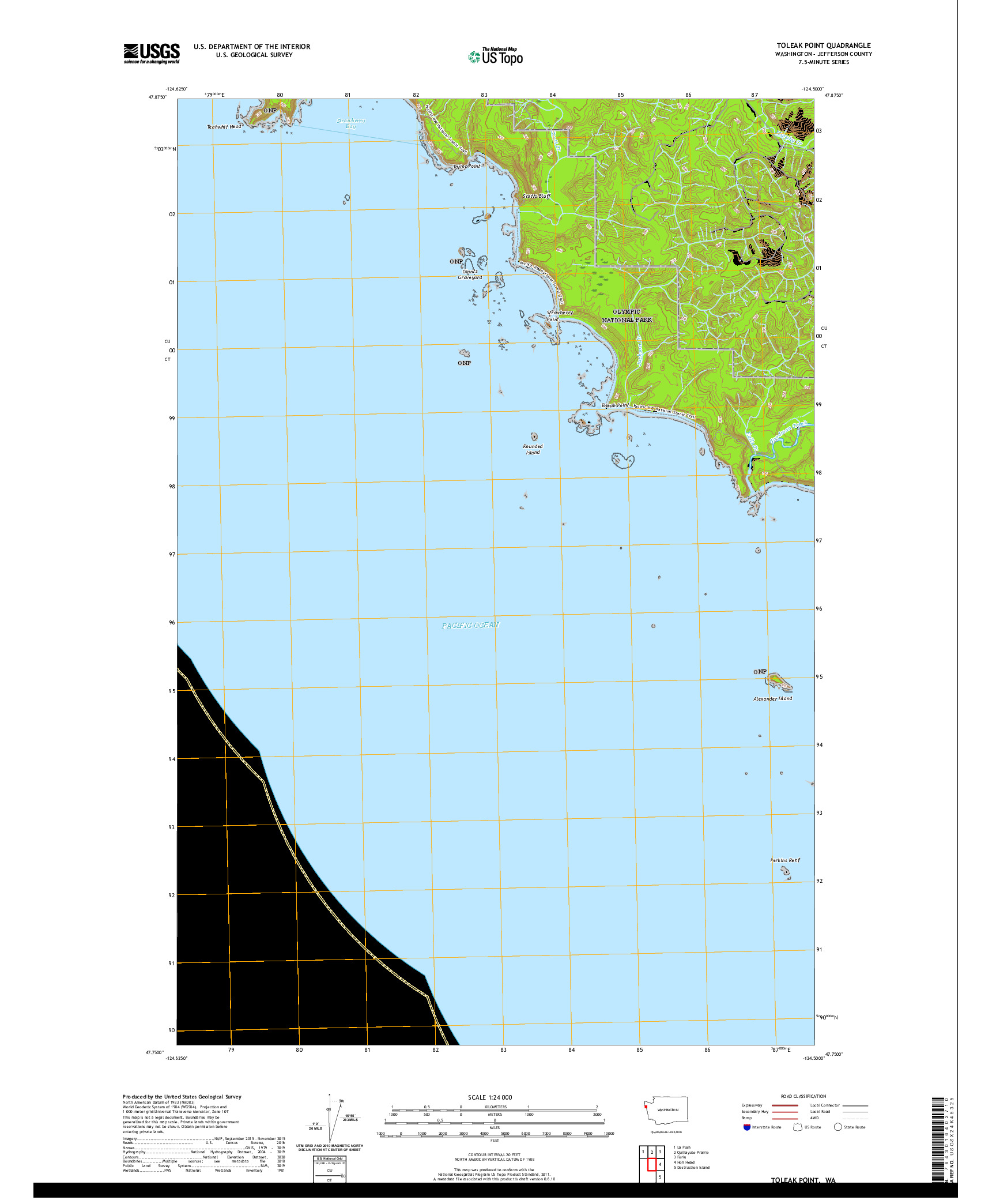 USGS US TOPO 7.5-MINUTE MAP FOR TOLEAK POINT, WA 2020