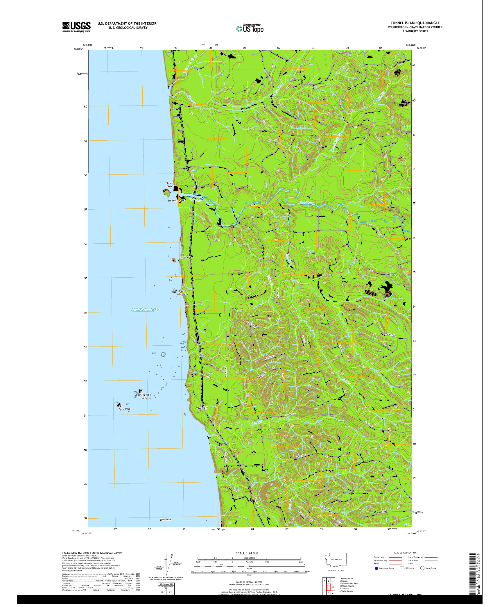 USGS US TOPO 7.5-MINUTE MAP FOR TUNNEL ISLAND, WA 2020