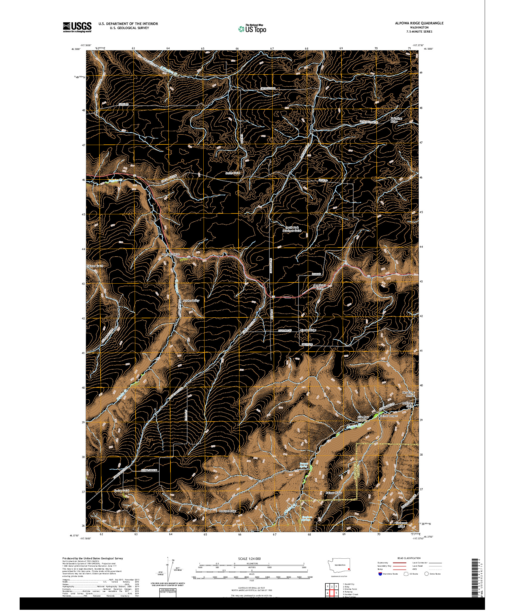 USGS US TOPO 7.5-MINUTE MAP FOR ALPOWA RIDGE, WA 2020