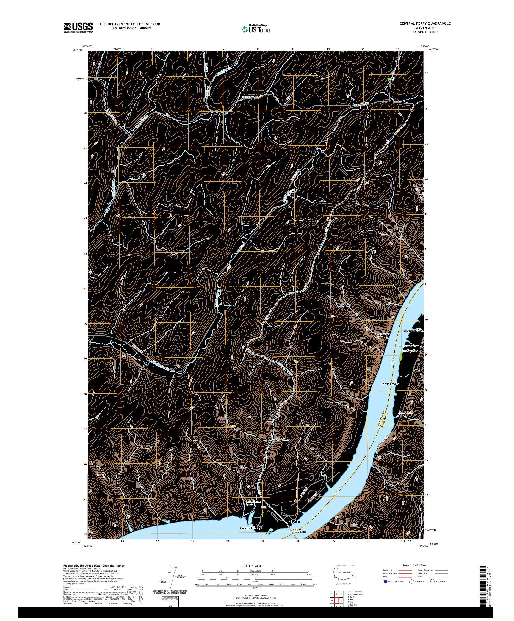 USGS US TOPO 7.5-MINUTE MAP FOR CENTRAL FERRY, WA 2020