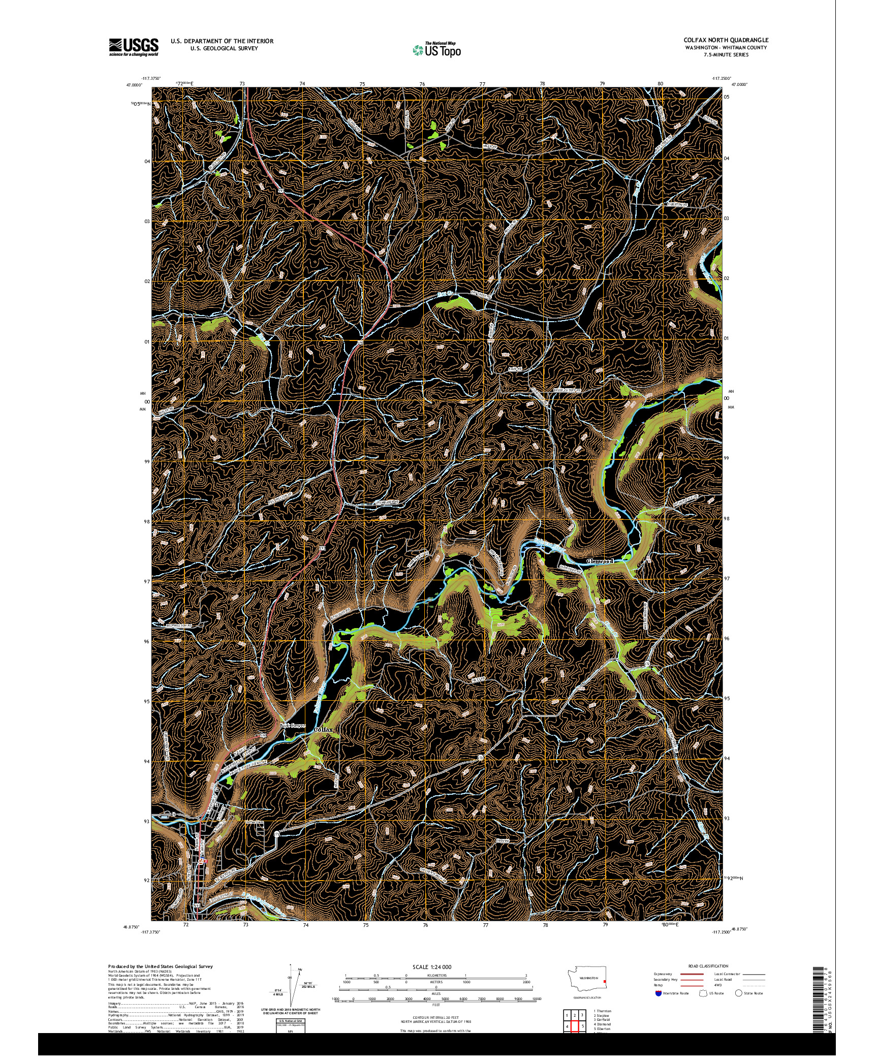 USGS US TOPO 7.5-MINUTE MAP FOR COLFAX NORTH, WA 2020