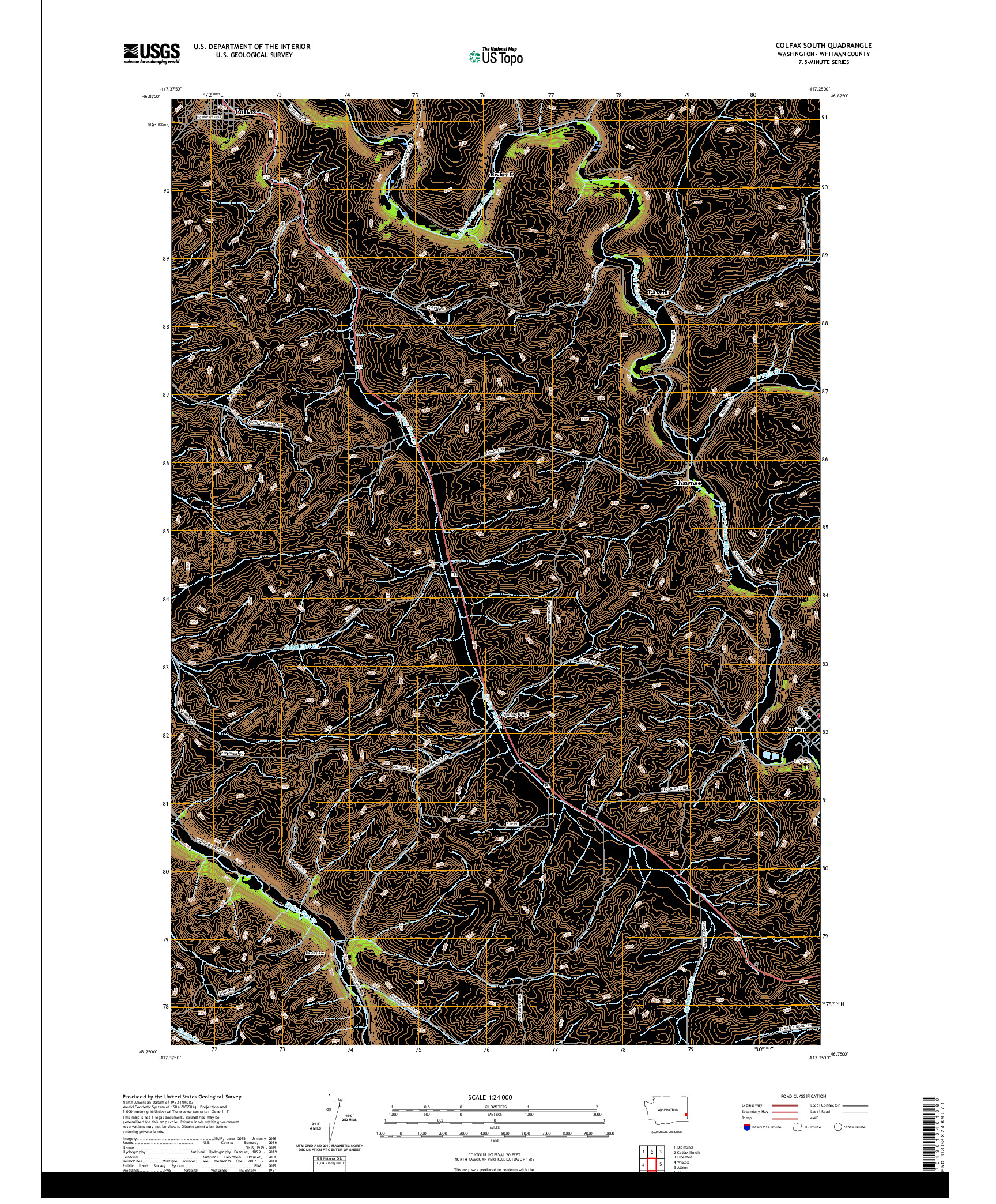 USGS US TOPO 7.5-MINUTE MAP FOR COLFAX SOUTH, WA 2020
