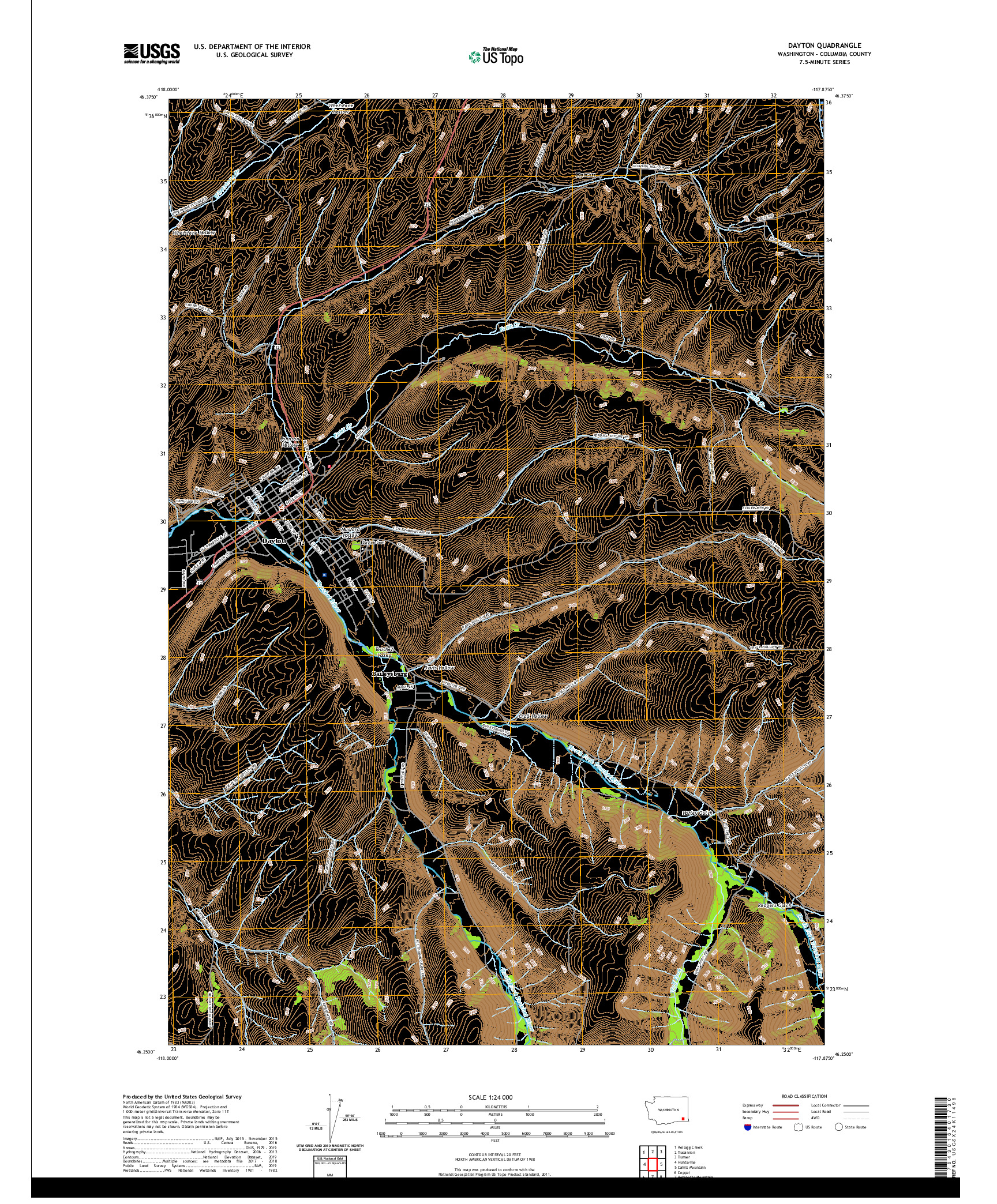 USGS US TOPO 7.5-MINUTE MAP FOR DAYTON, WA 2020