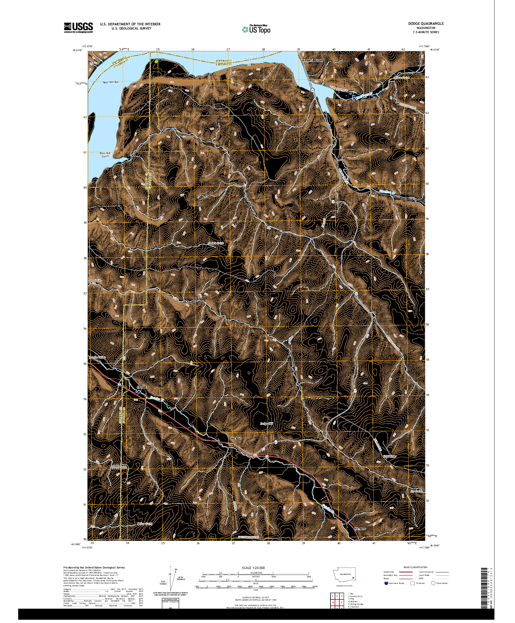 USGS US TOPO 7.5-MINUTE MAP FOR DODGE, WA 2020