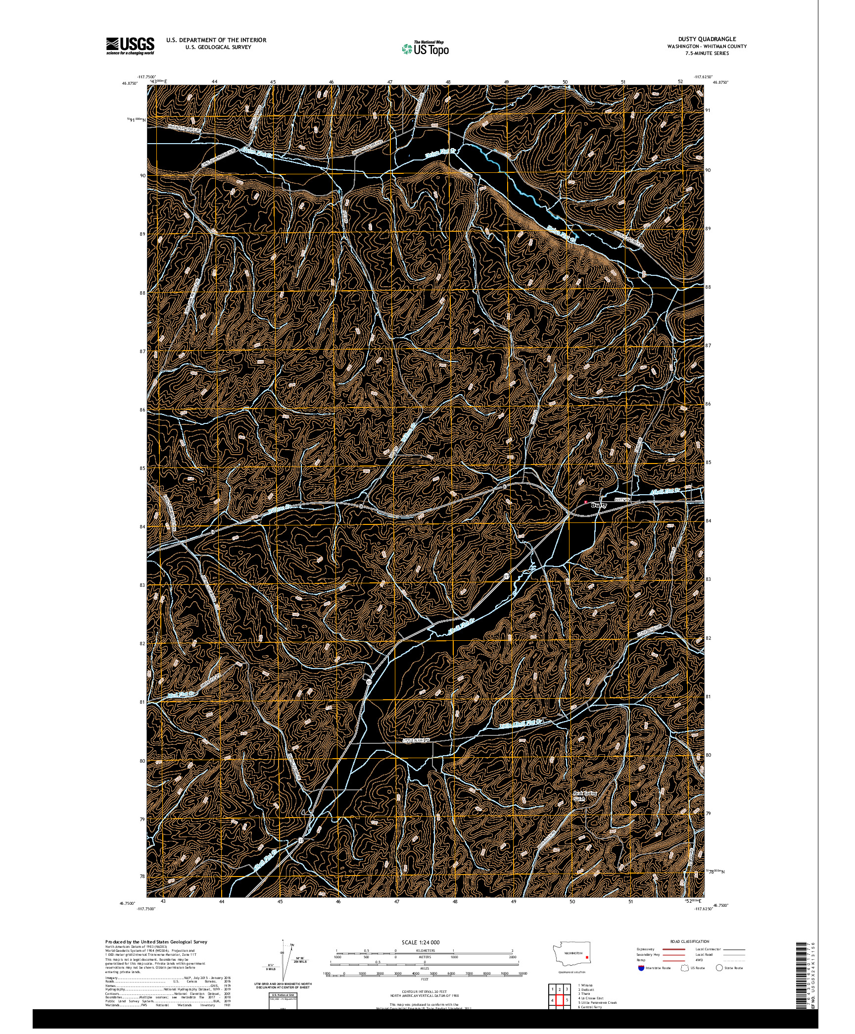 USGS US TOPO 7.5-MINUTE MAP FOR DUSTY, WA 2020