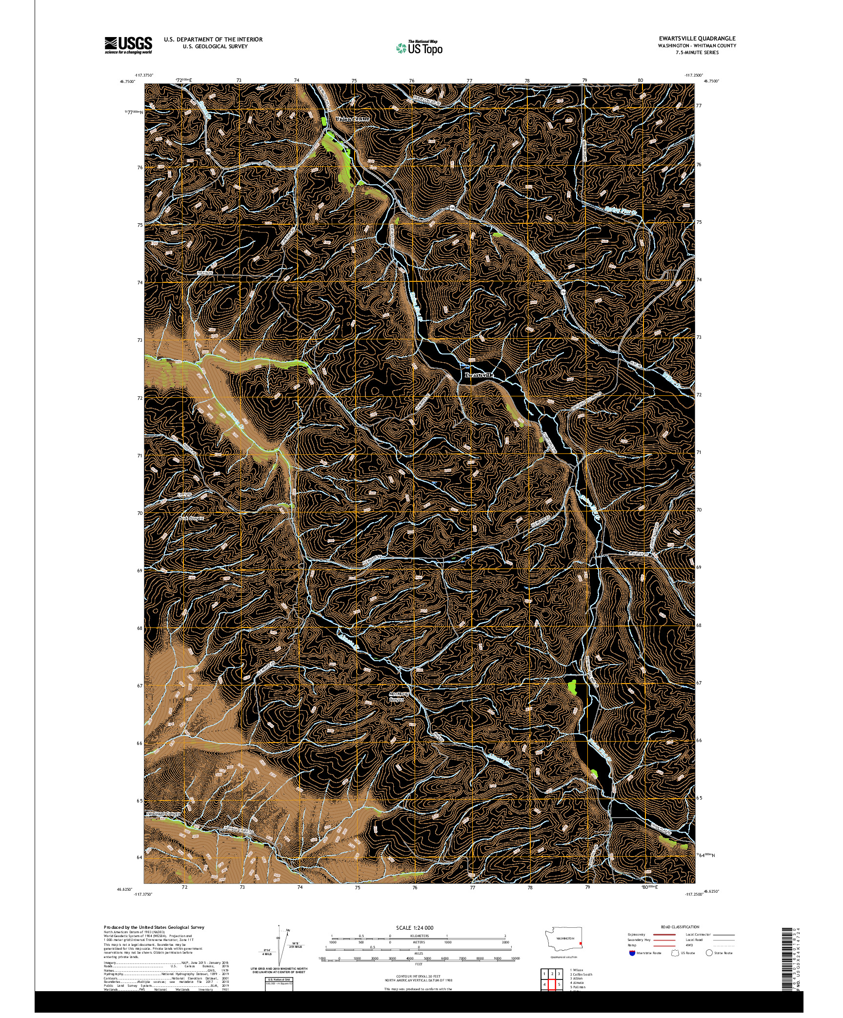 USGS US TOPO 7.5-MINUTE MAP FOR EWARTSVILLE, WA 2020