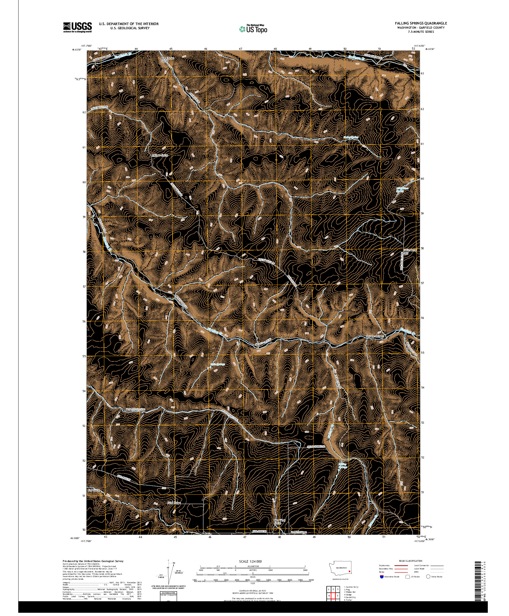 USGS US TOPO 7.5-MINUTE MAP FOR FALLING SPRINGS, WA 2020