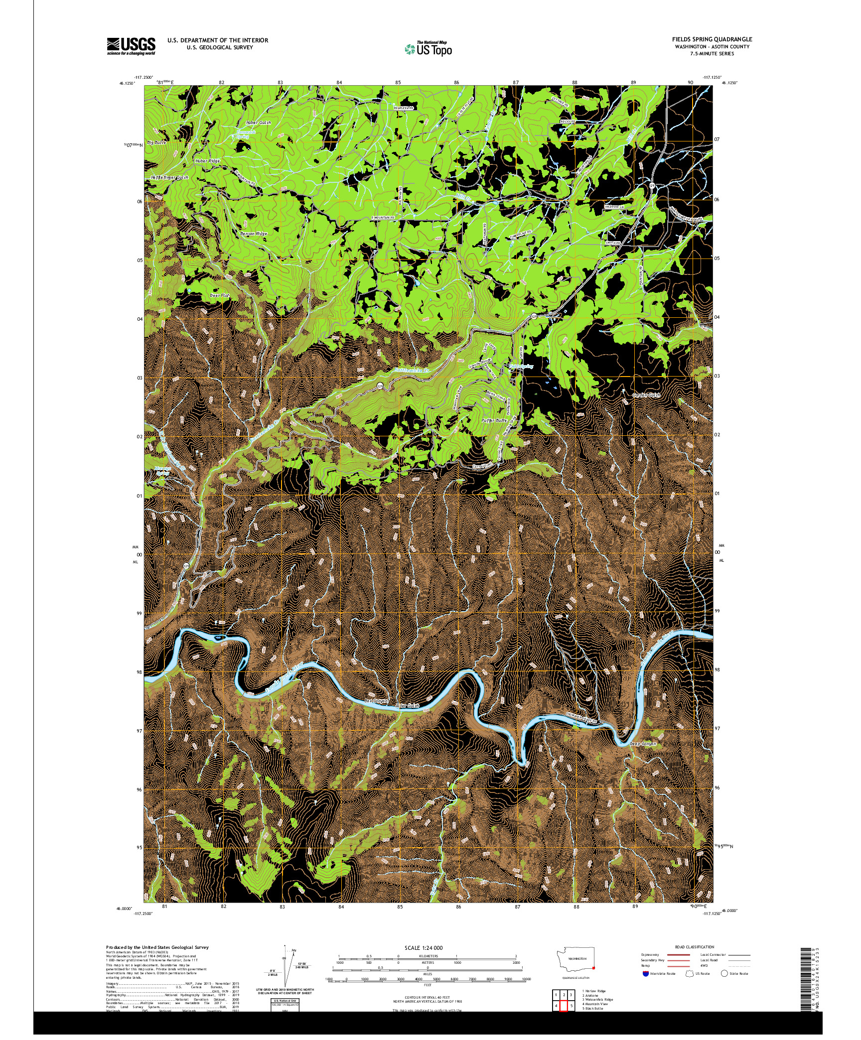 USGS US TOPO 7.5-MINUTE MAP FOR FIELDS SPRING, WA 2020