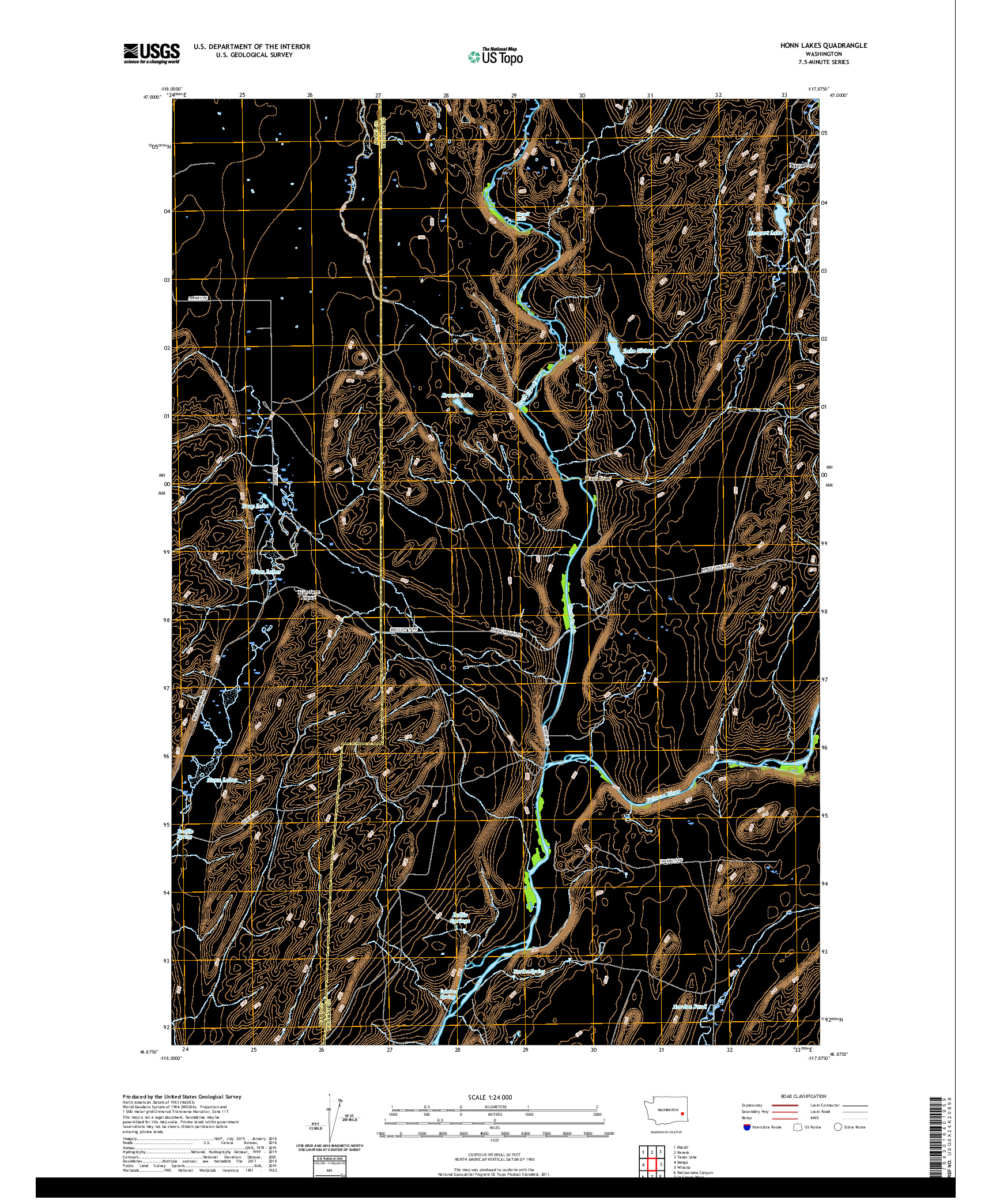 USGS US TOPO 7.5-MINUTE MAP FOR HONN LAKES, WA 2020
