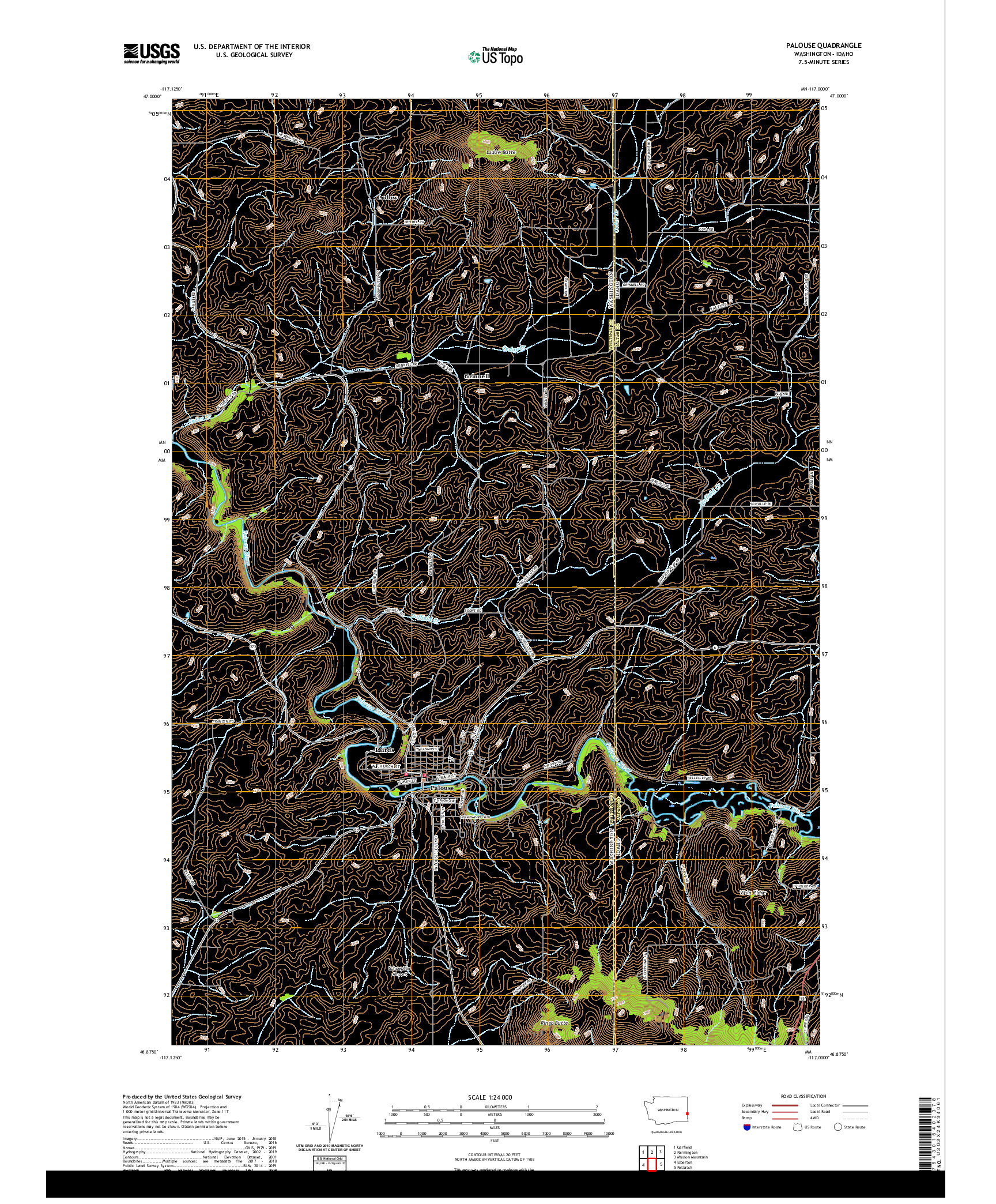 USGS US TOPO 7.5-MINUTE MAP FOR PALOUSE, WA,ID 2020