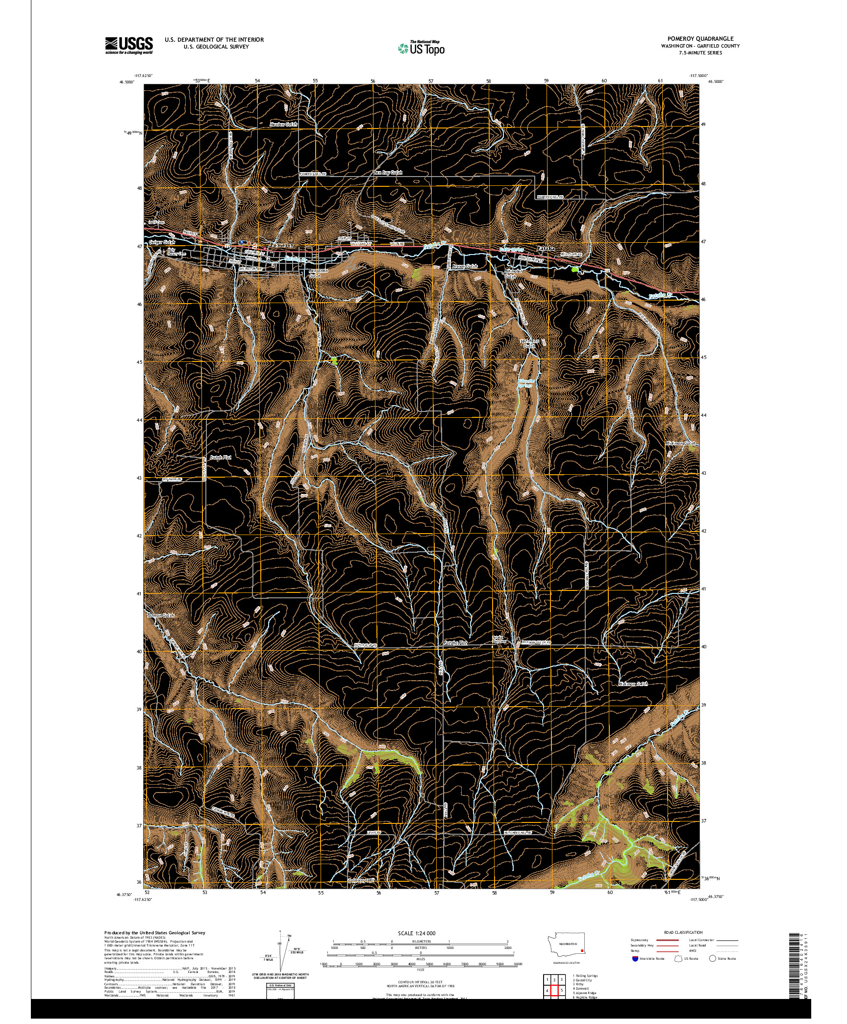 USGS US TOPO 7.5-MINUTE MAP FOR POMEROY, WA 2020