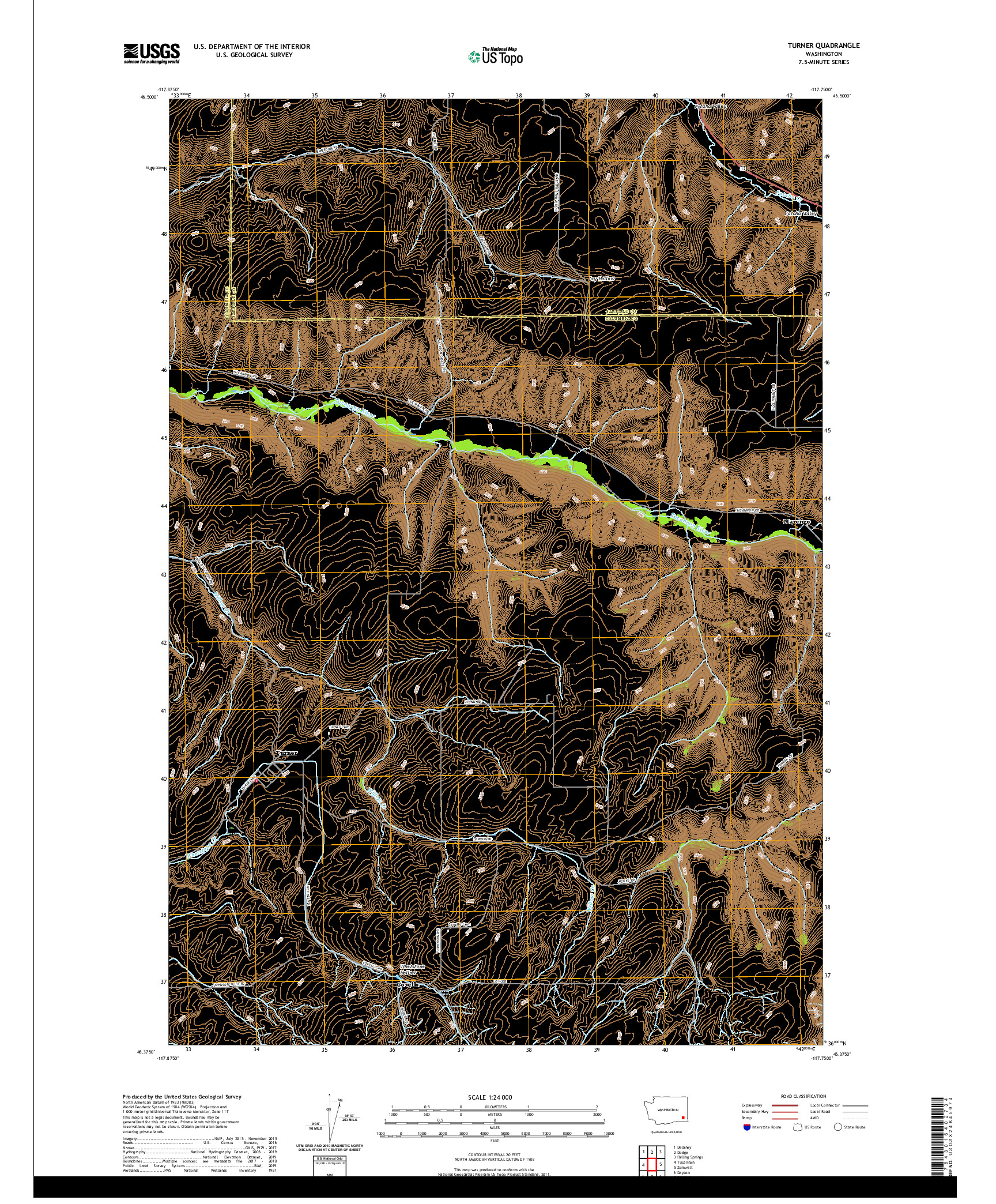 USGS US TOPO 7.5-MINUTE MAP FOR TURNER, WA 2020