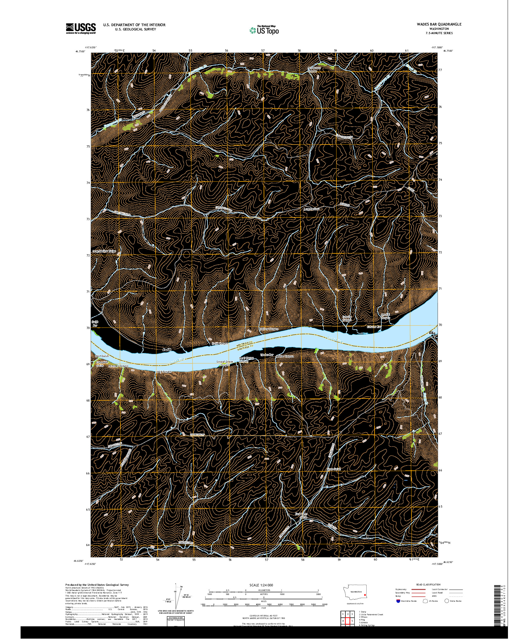 USGS US TOPO 7.5-MINUTE MAP FOR WADES BAR, WA 2020