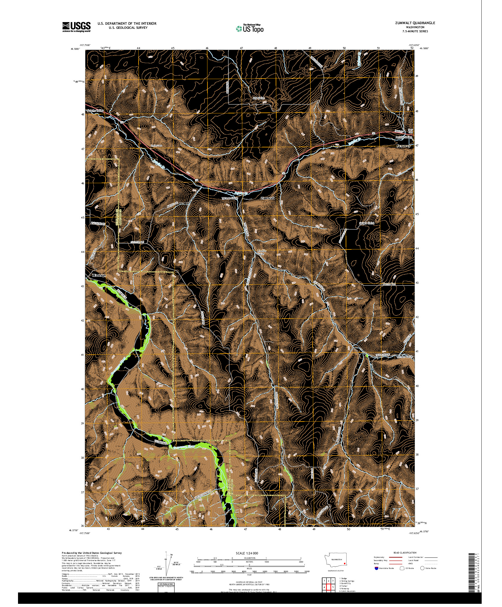 USGS US TOPO 7.5-MINUTE MAP FOR ZUMWALT, WA 2020