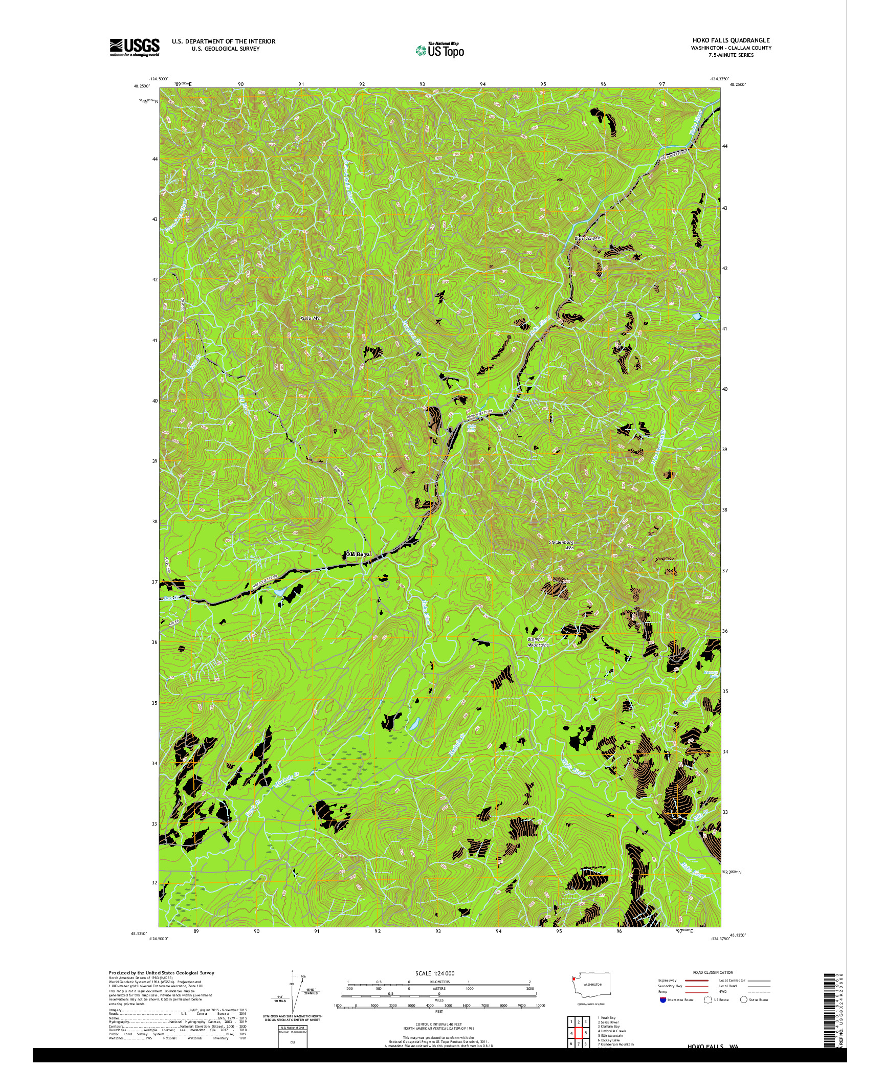 USGS US TOPO 7.5-MINUTE MAP FOR HOKO FALLS, WA 2020