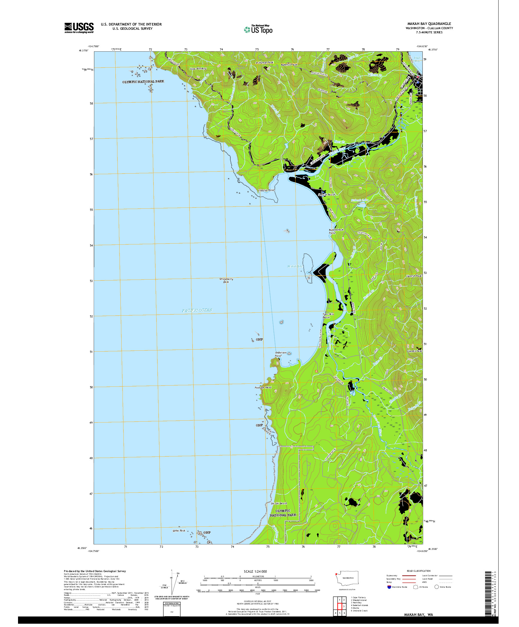 USGS US TOPO 7.5-MINUTE MAP FOR MAKAH BAY, WA 2020