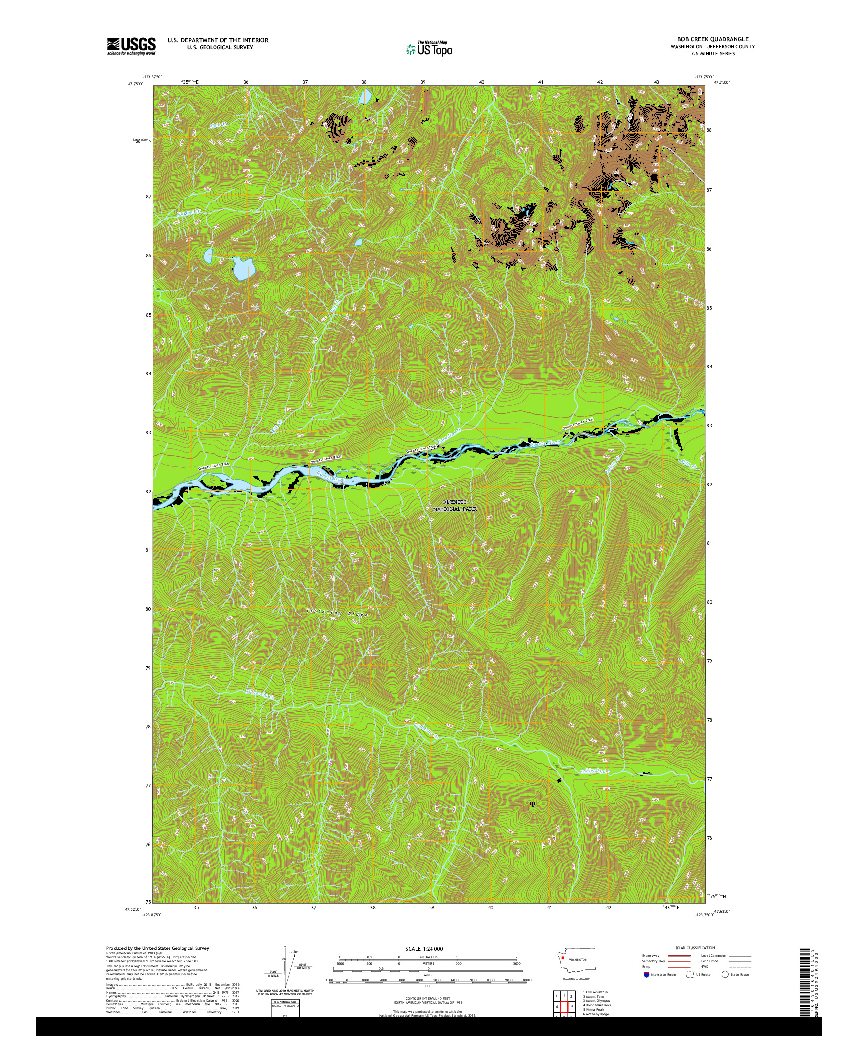 USGS US TOPO 7.5-MINUTE MAP FOR BOB CREEK, WA 2020
