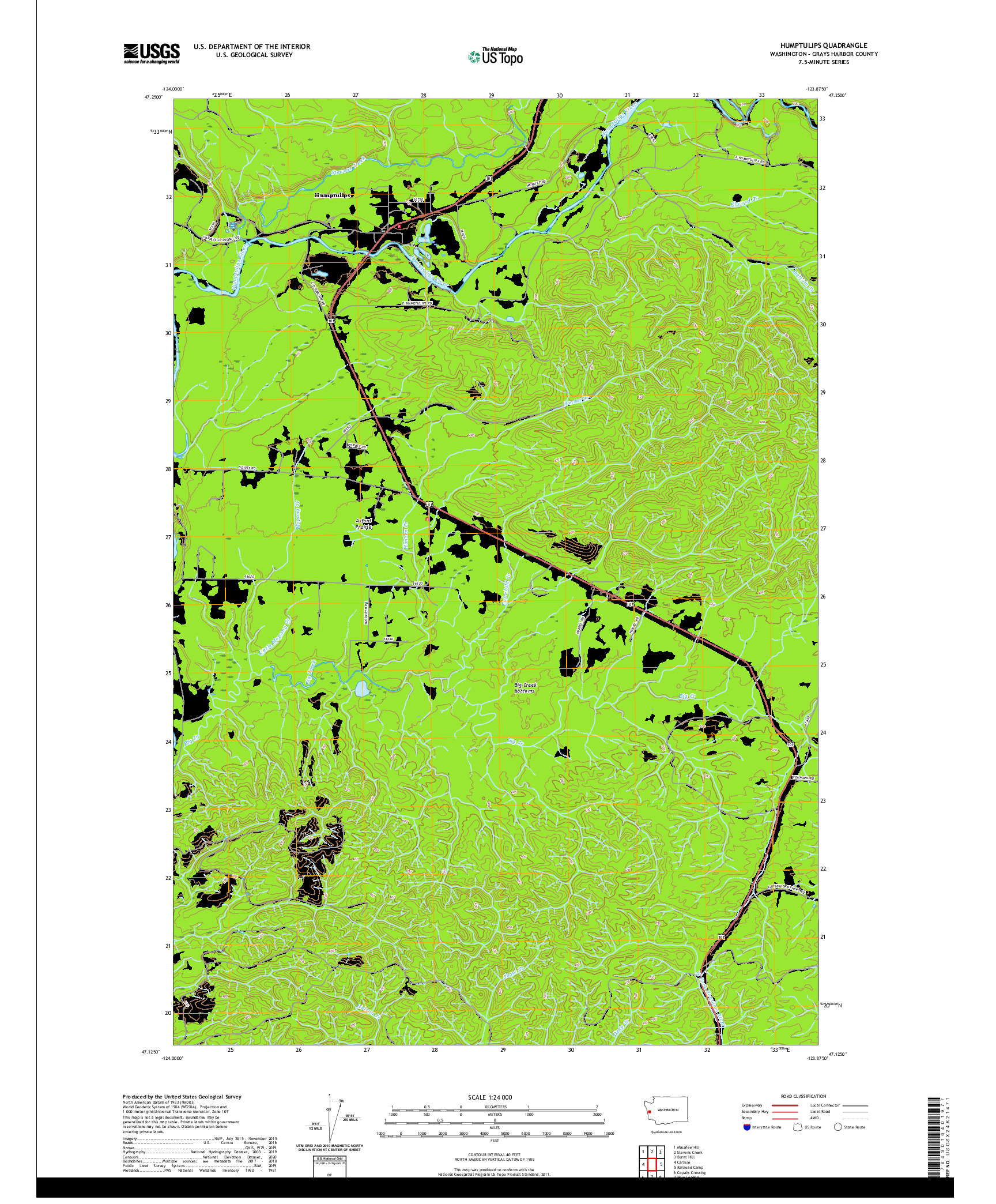 USGS US TOPO 7.5-MINUTE MAP FOR HUMPTULIPS, WA 2020