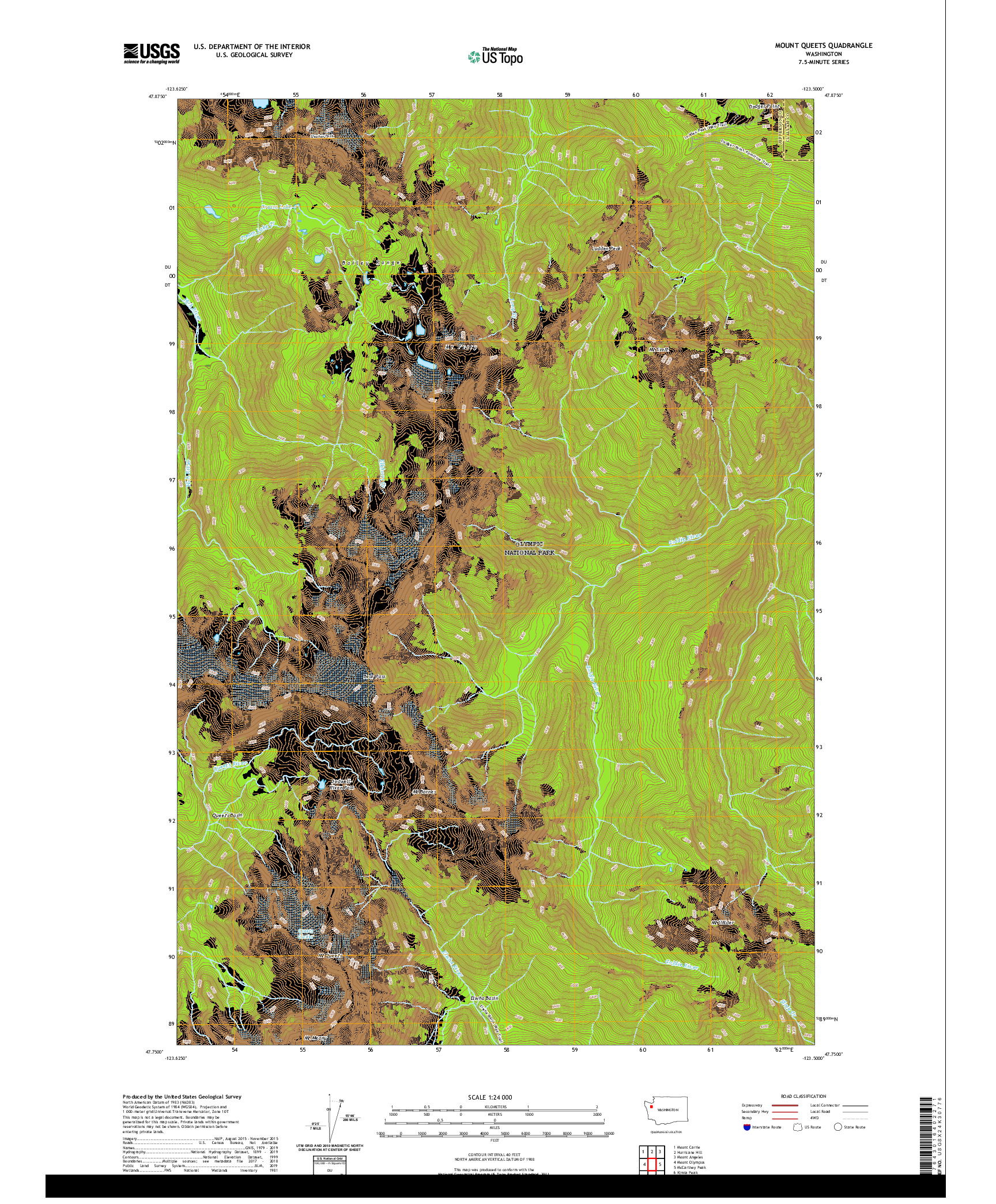 USGS US TOPO 7.5-MINUTE MAP FOR MOUNT QUEETS, WA 2020