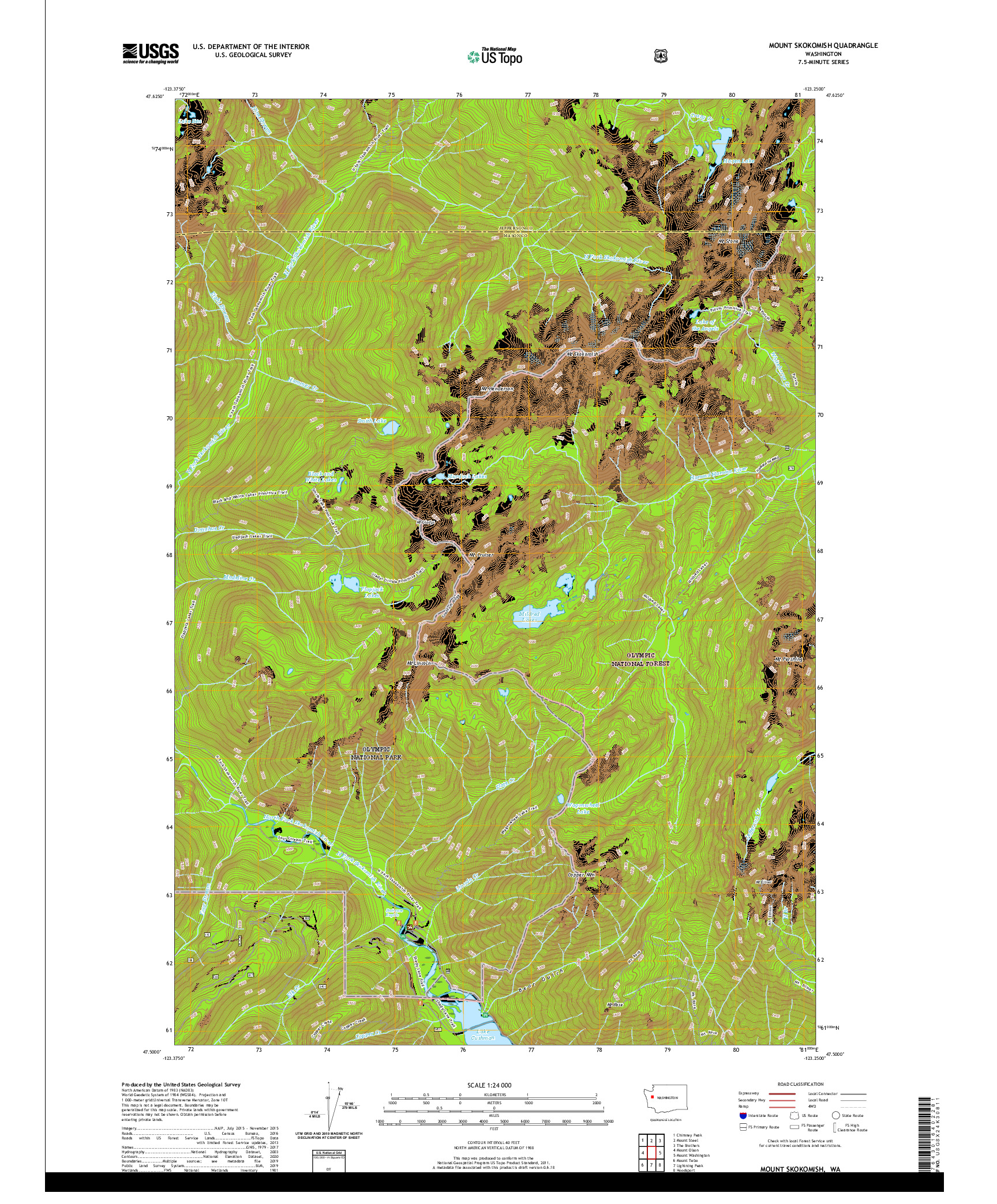 USGS US TOPO 7.5-MINUTE MAP FOR MOUNT SKOKOMISH, WA 2020