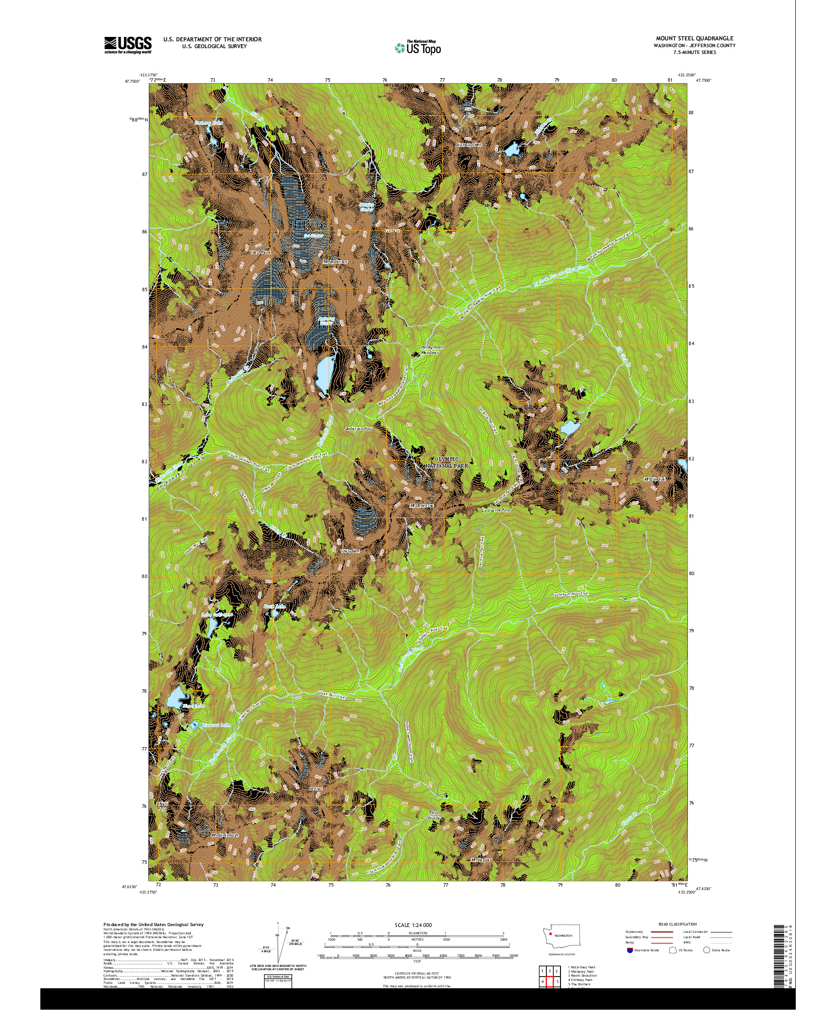 USGS US TOPO 7.5-MINUTE MAP FOR MOUNT STEEL, WA 2020