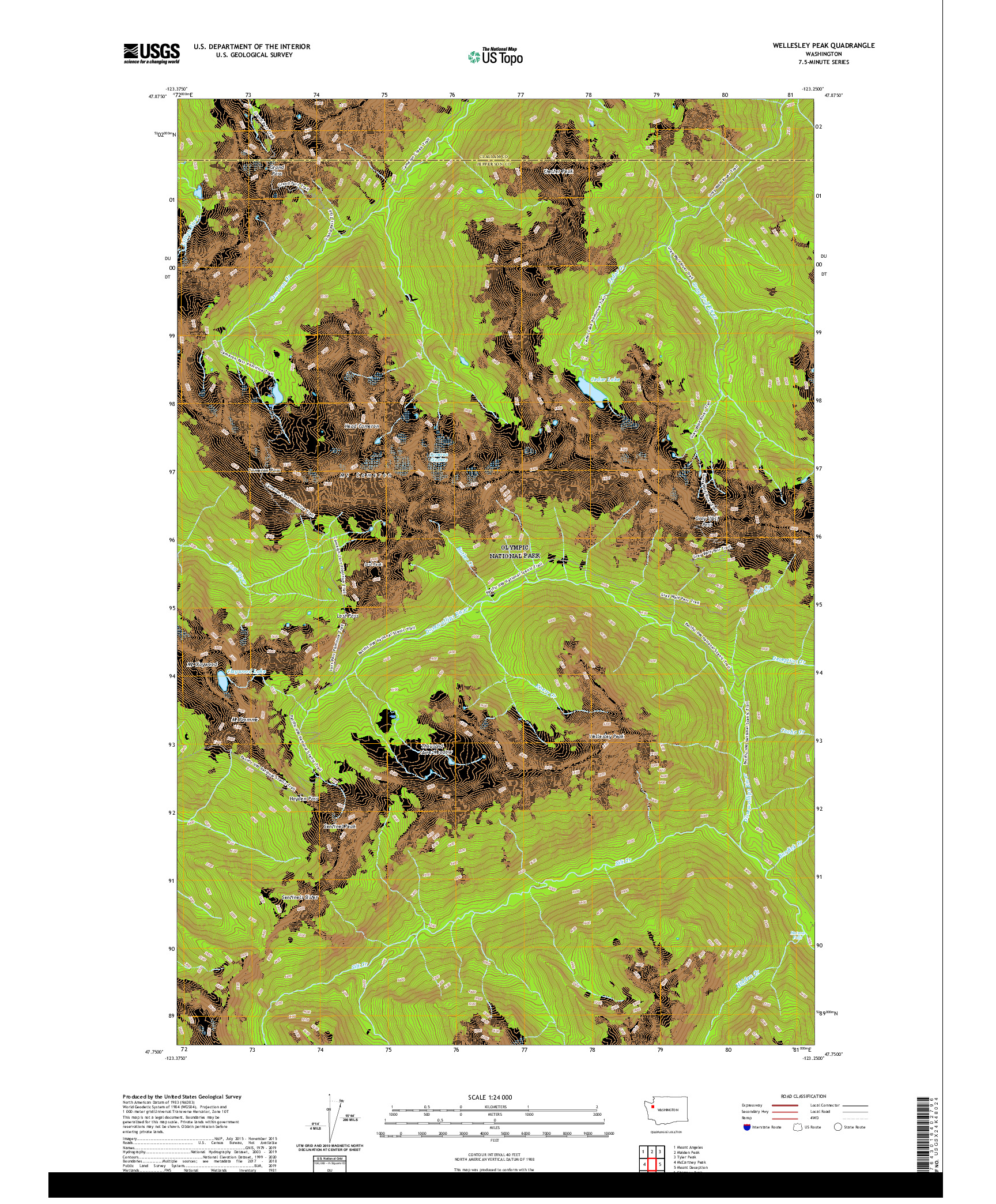 USGS US TOPO 7.5-MINUTE MAP FOR WELLESLEY PEAK, WA 2020