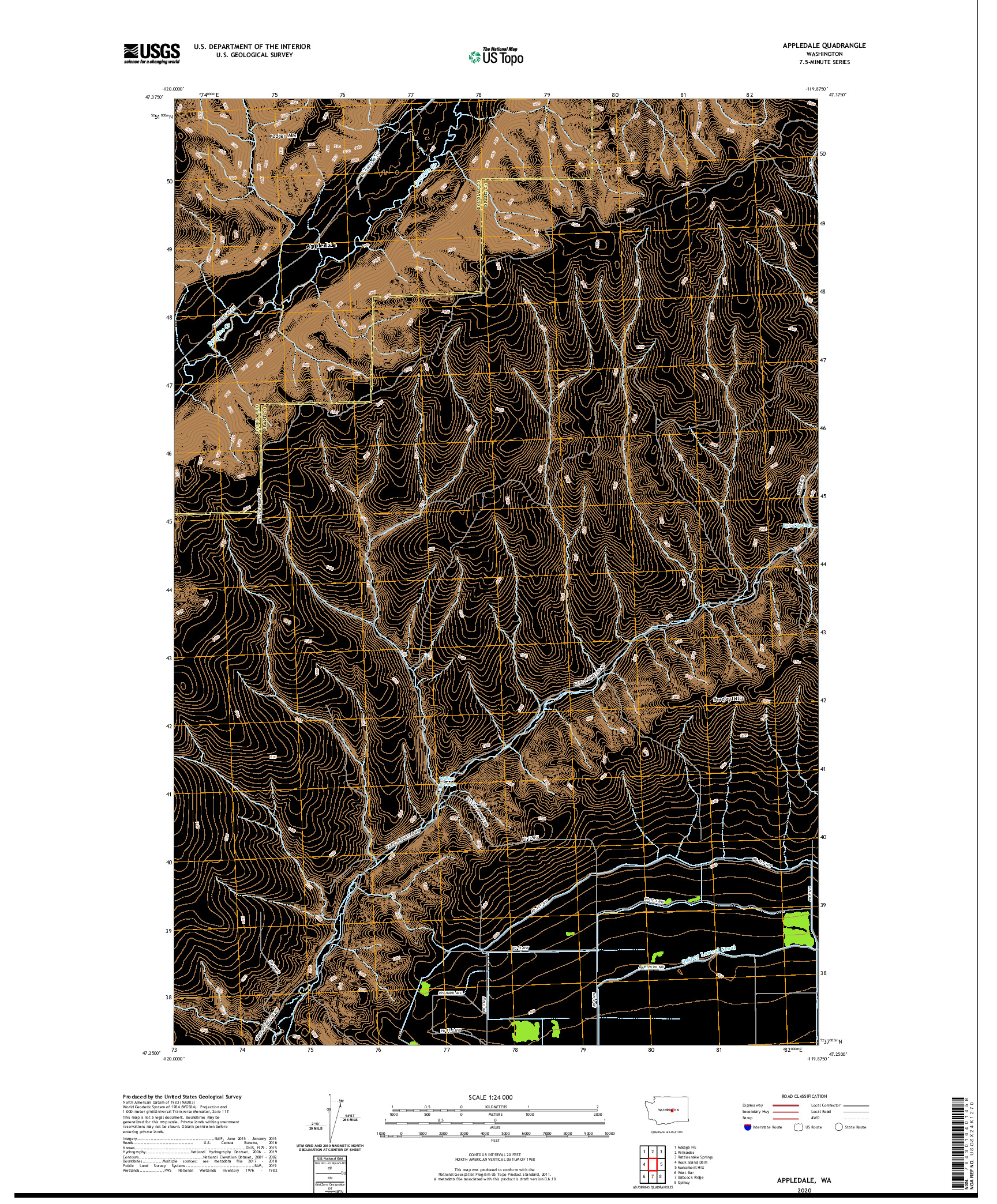 USGS US TOPO 7.5-MINUTE MAP FOR APPLEDALE, WA 2020