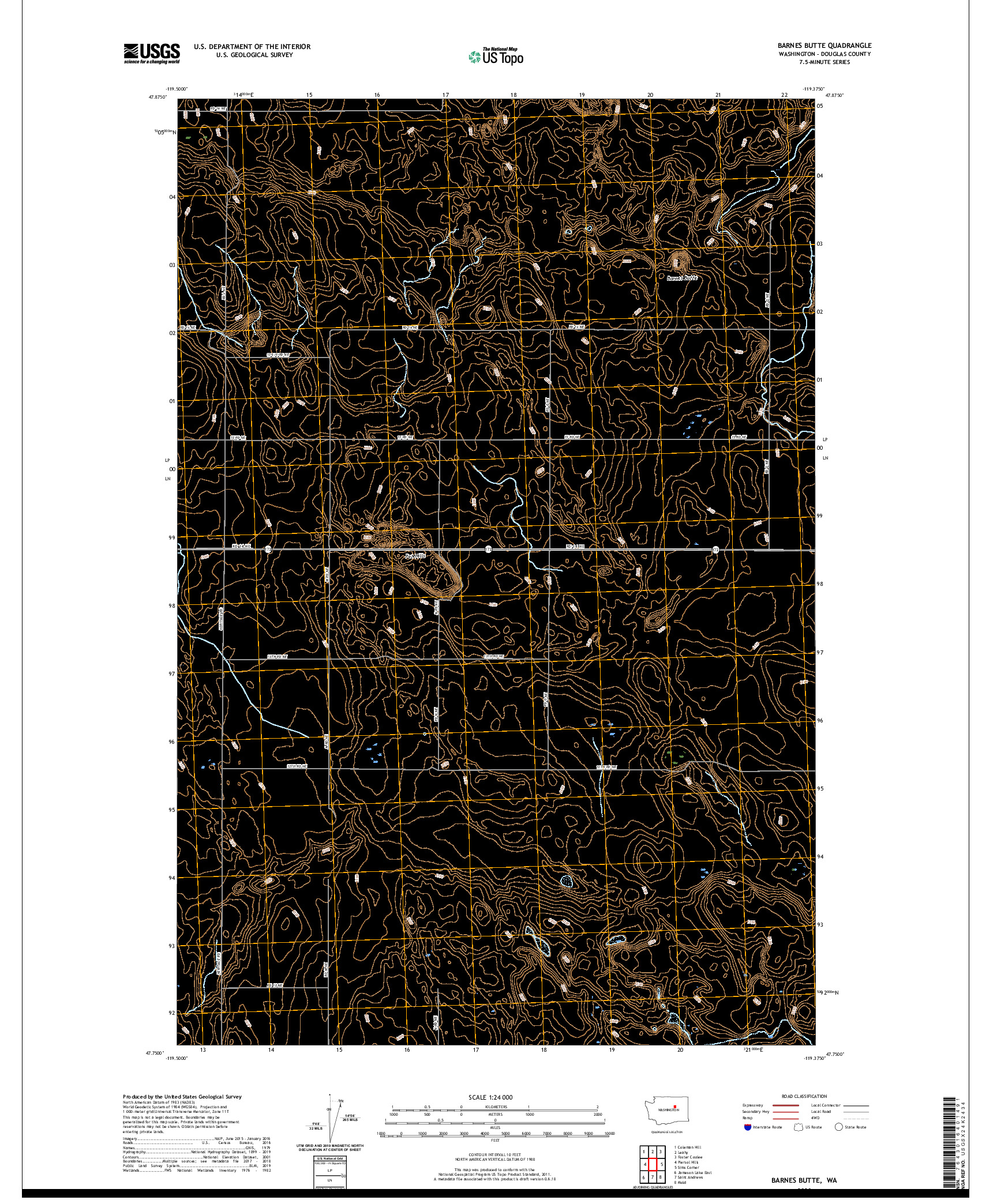 USGS US TOPO 7.5-MINUTE MAP FOR BARNES BUTTE, WA 2020