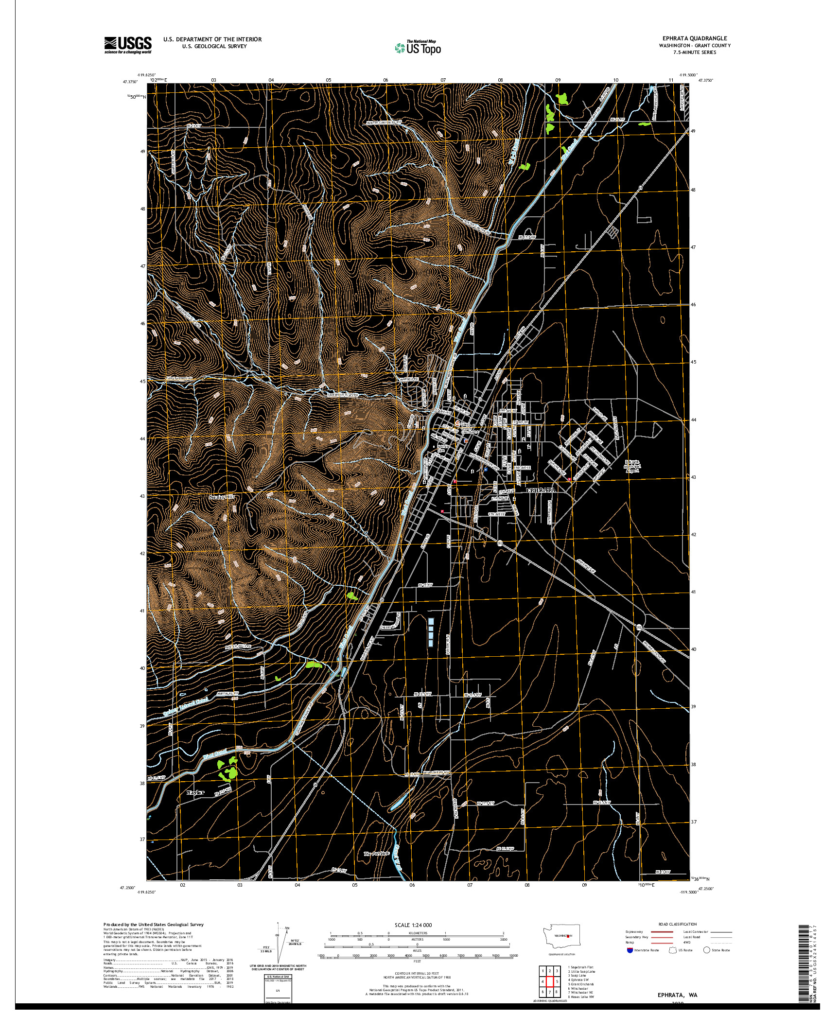 USGS US TOPO 7.5-MINUTE MAP FOR EPHRATA, WA 2020