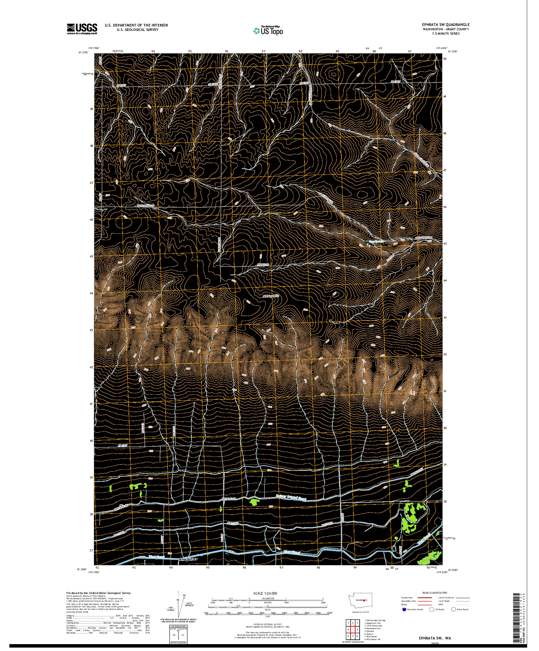 USGS US TOPO 7.5-MINUTE MAP FOR EPHRATA SW, WA 2020