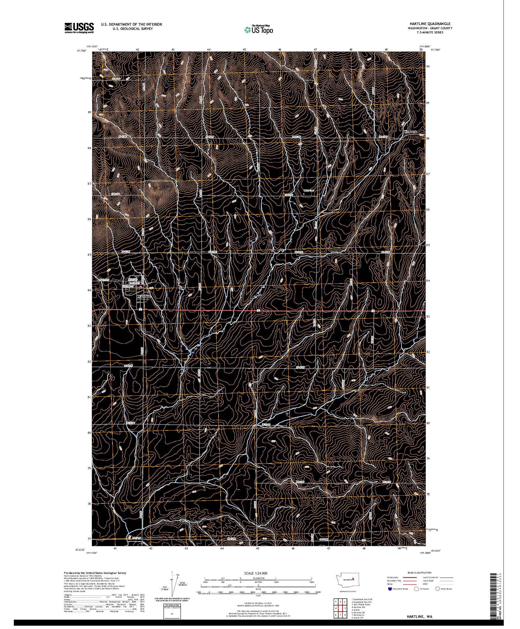 USGS US TOPO 7.5-MINUTE MAP FOR HARTLINE, WA 2020