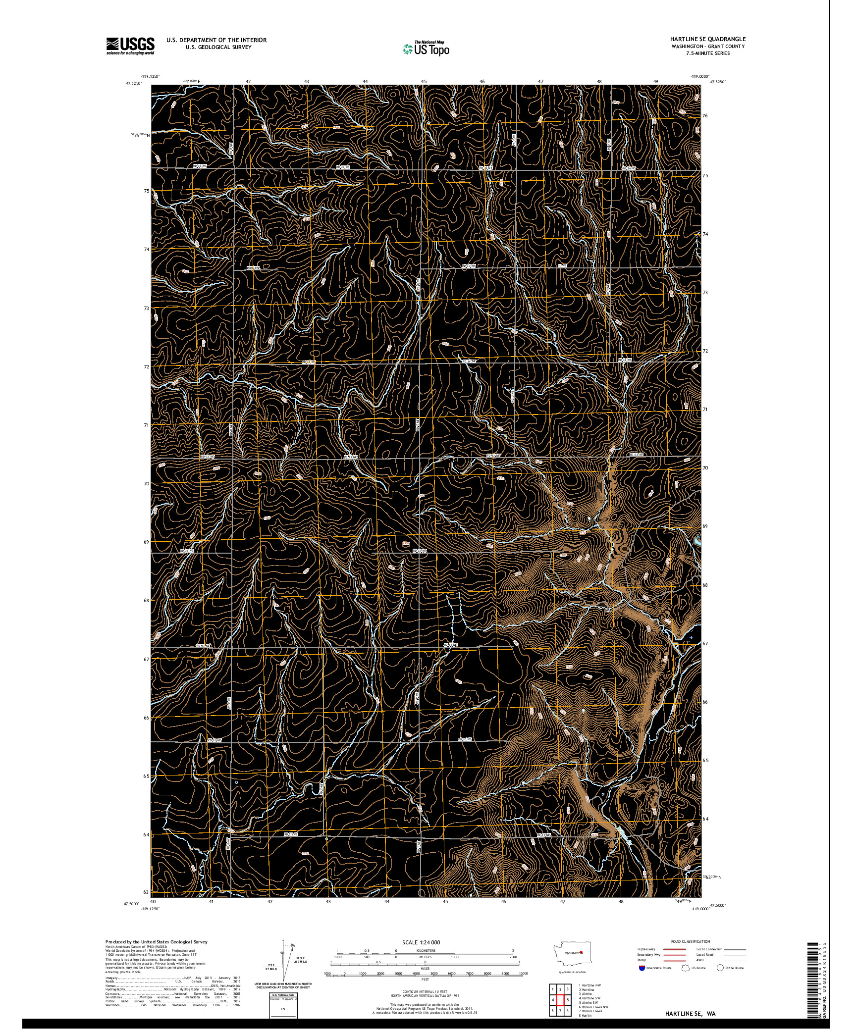 USGS US TOPO 7.5-MINUTE MAP FOR HARTLINE SE, WA 2020