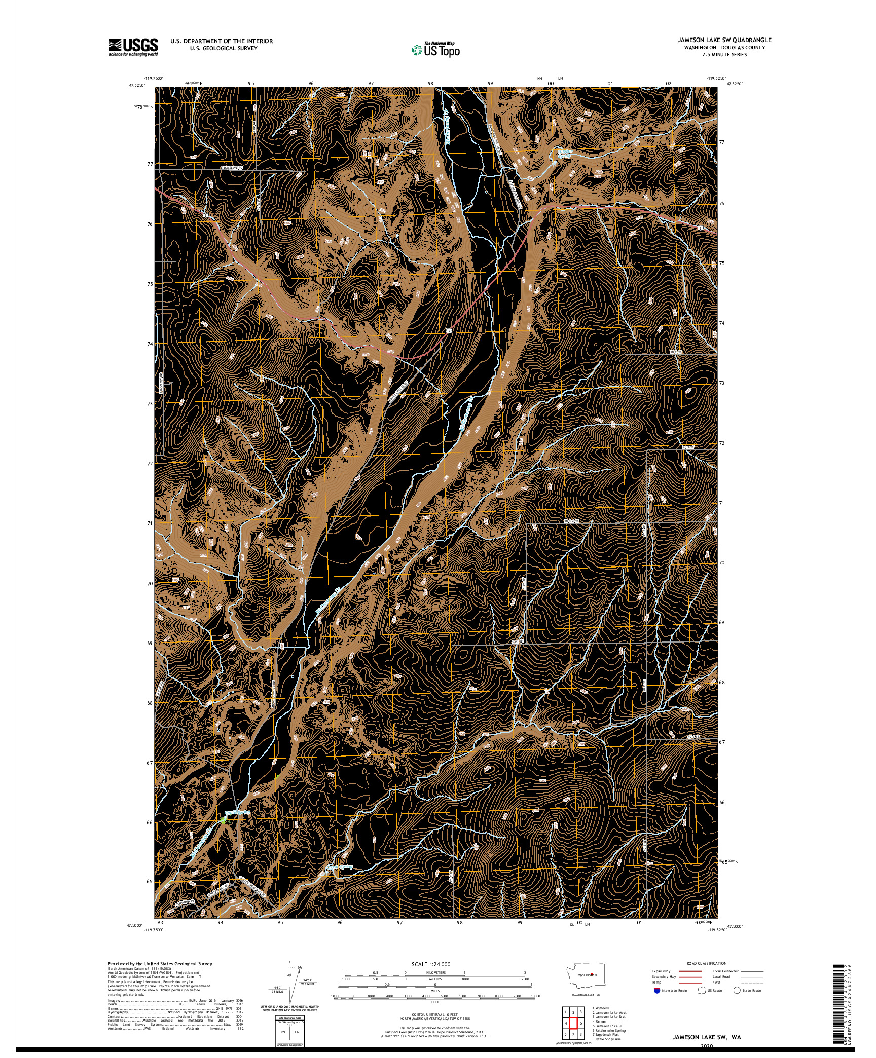 USGS US TOPO 7.5-MINUTE MAP FOR JAMESON LAKE SW, WA 2020