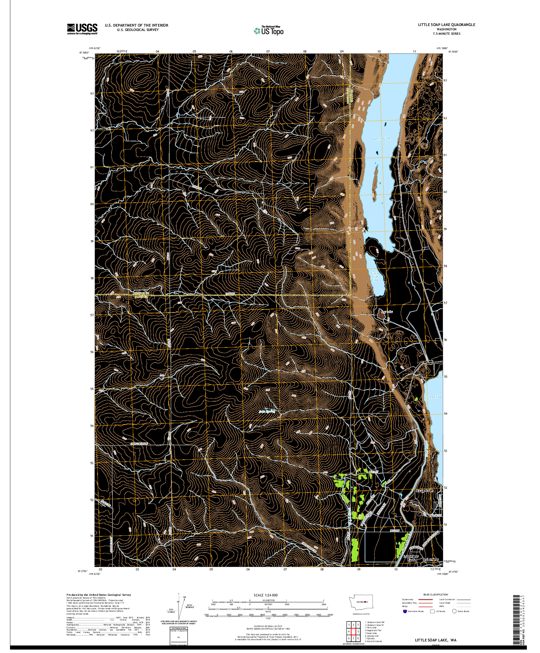 USGS US TOPO 7.5-MINUTE MAP FOR LITTLE SOAP LAKE, WA 2020