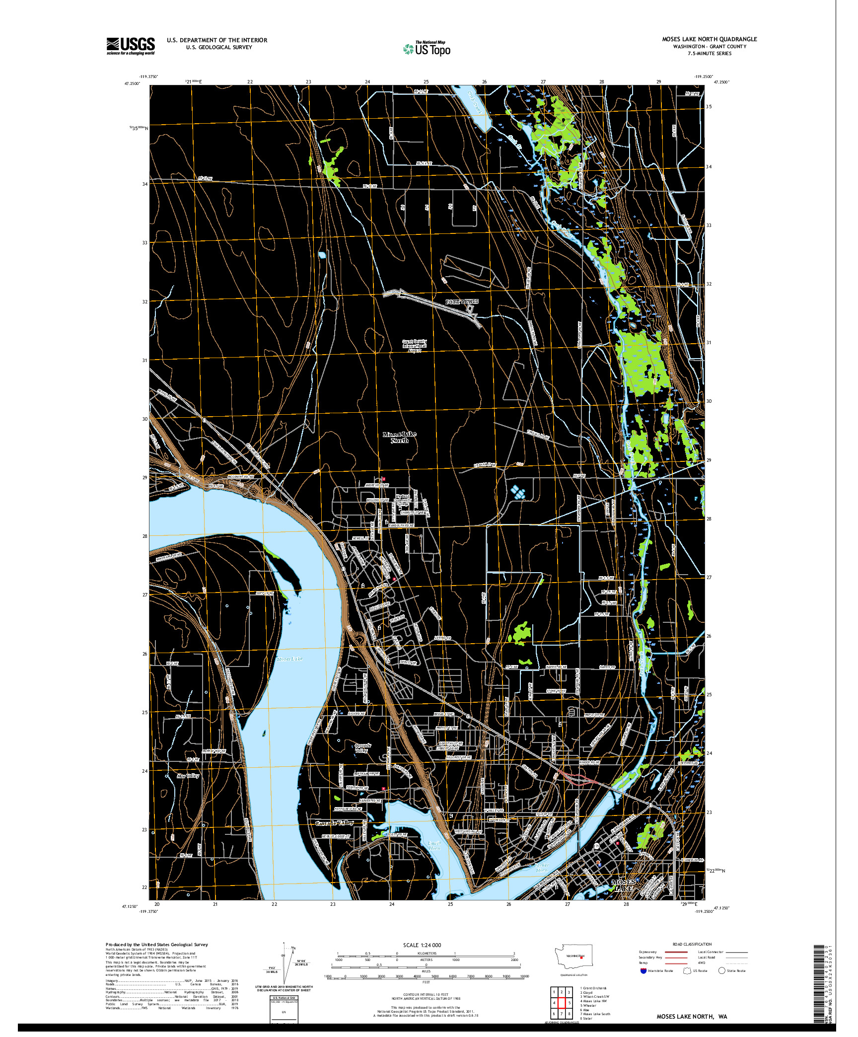 USGS US TOPO 7.5-MINUTE MAP FOR MOSES LAKE NORTH, WA 2020