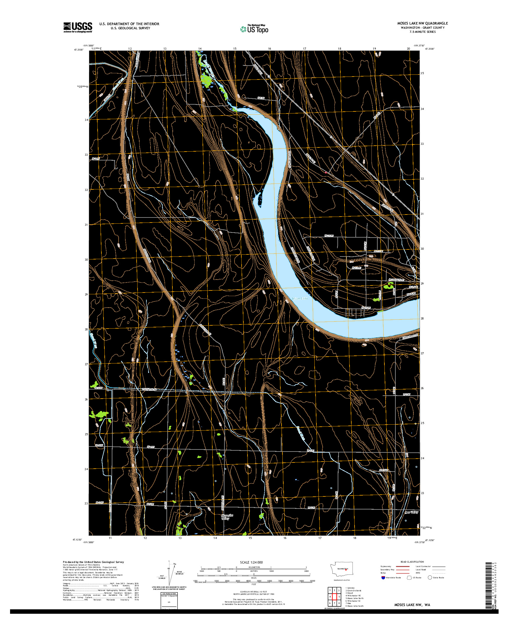 USGS US TOPO 7.5-MINUTE MAP FOR MOSES LAKE NW, WA 2020