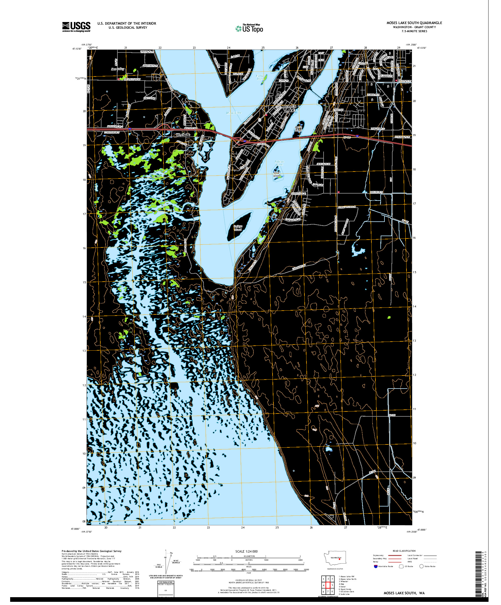 USGS US TOPO 7.5-MINUTE MAP FOR MOSES LAKE SOUTH, WA 2020