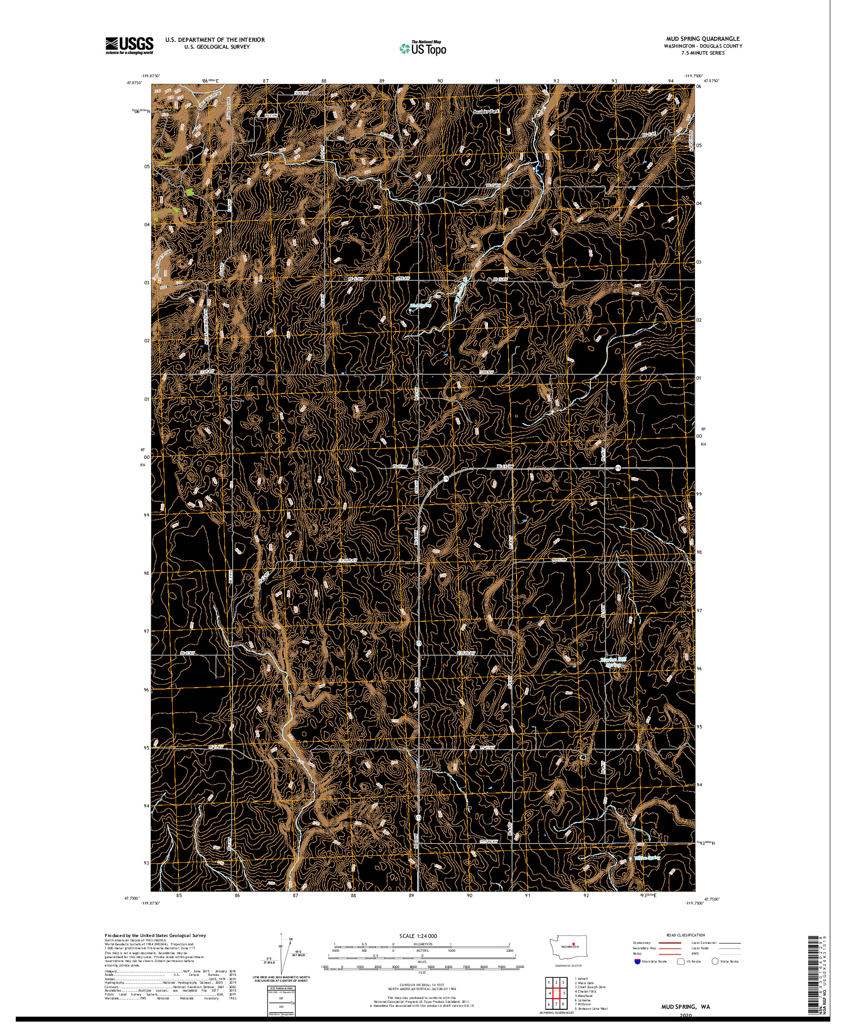USGS US TOPO 7.5-MINUTE MAP FOR MUD SPRING, WA 2020