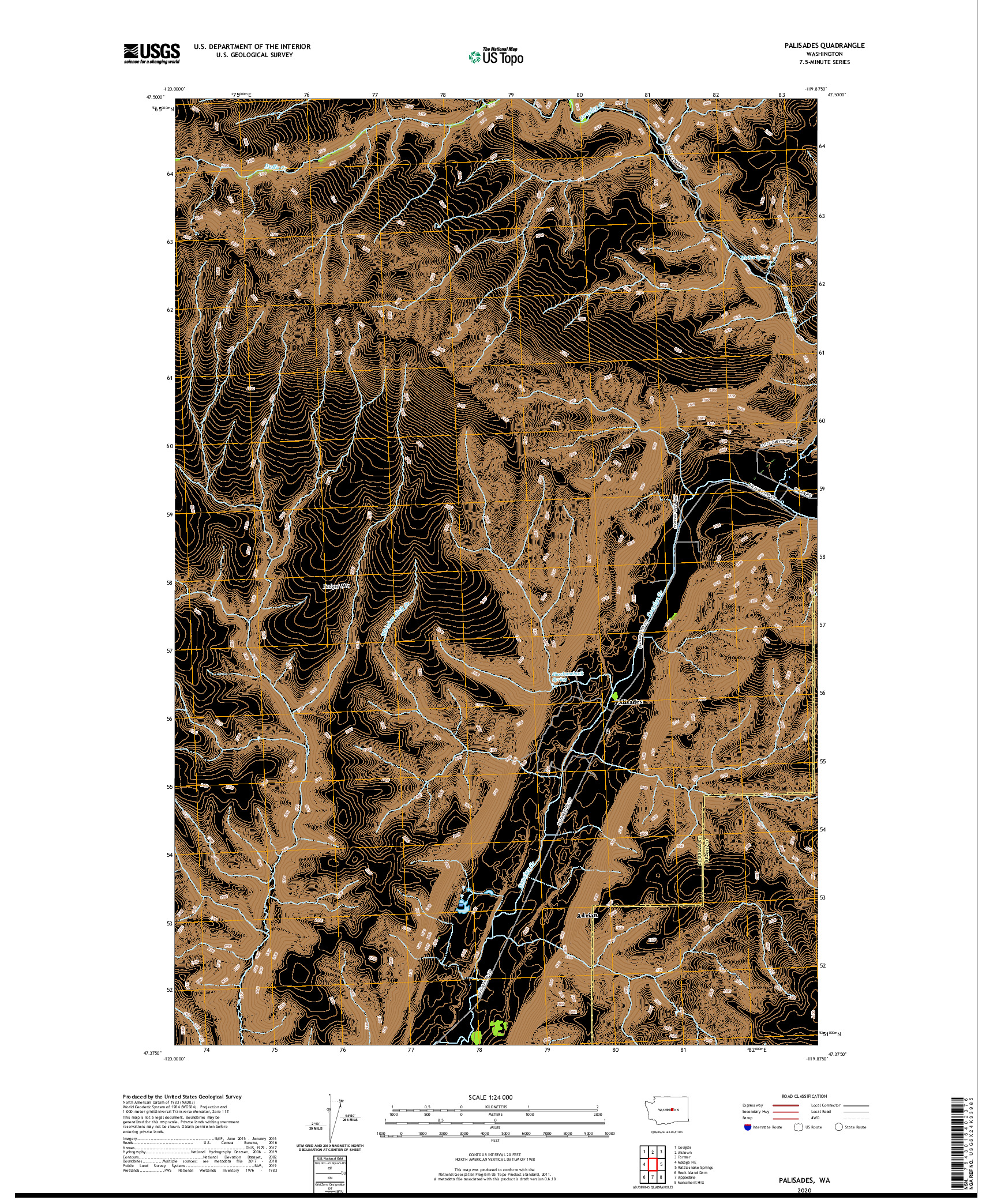 USGS US TOPO 7.5-MINUTE MAP FOR PALISADES, WA 2020